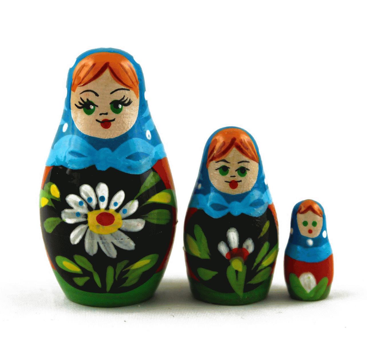 Mini Floral Matryoshka with Blue Headscarf