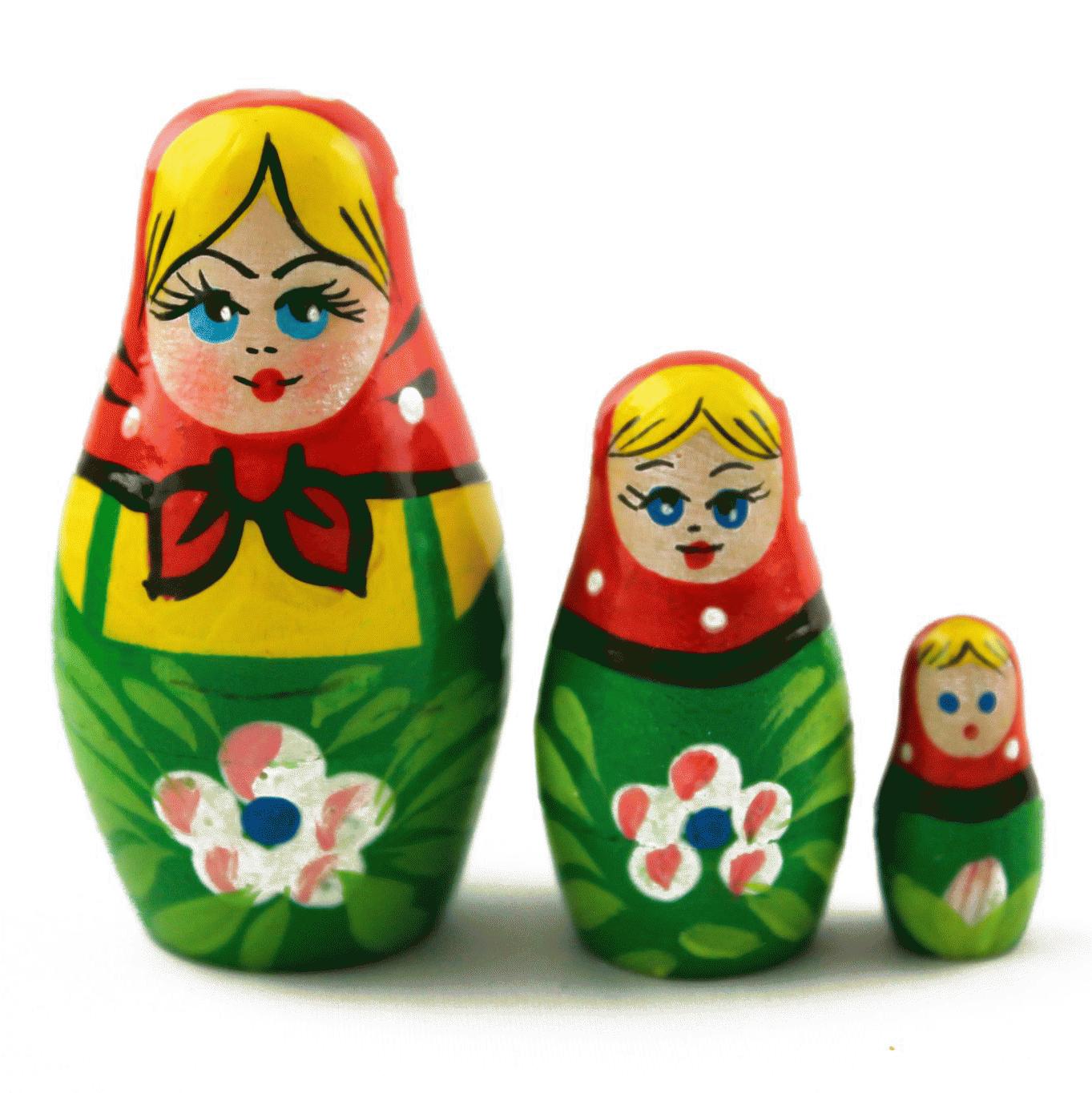 Mini Green Floral Matryoshka with Red Headscarf