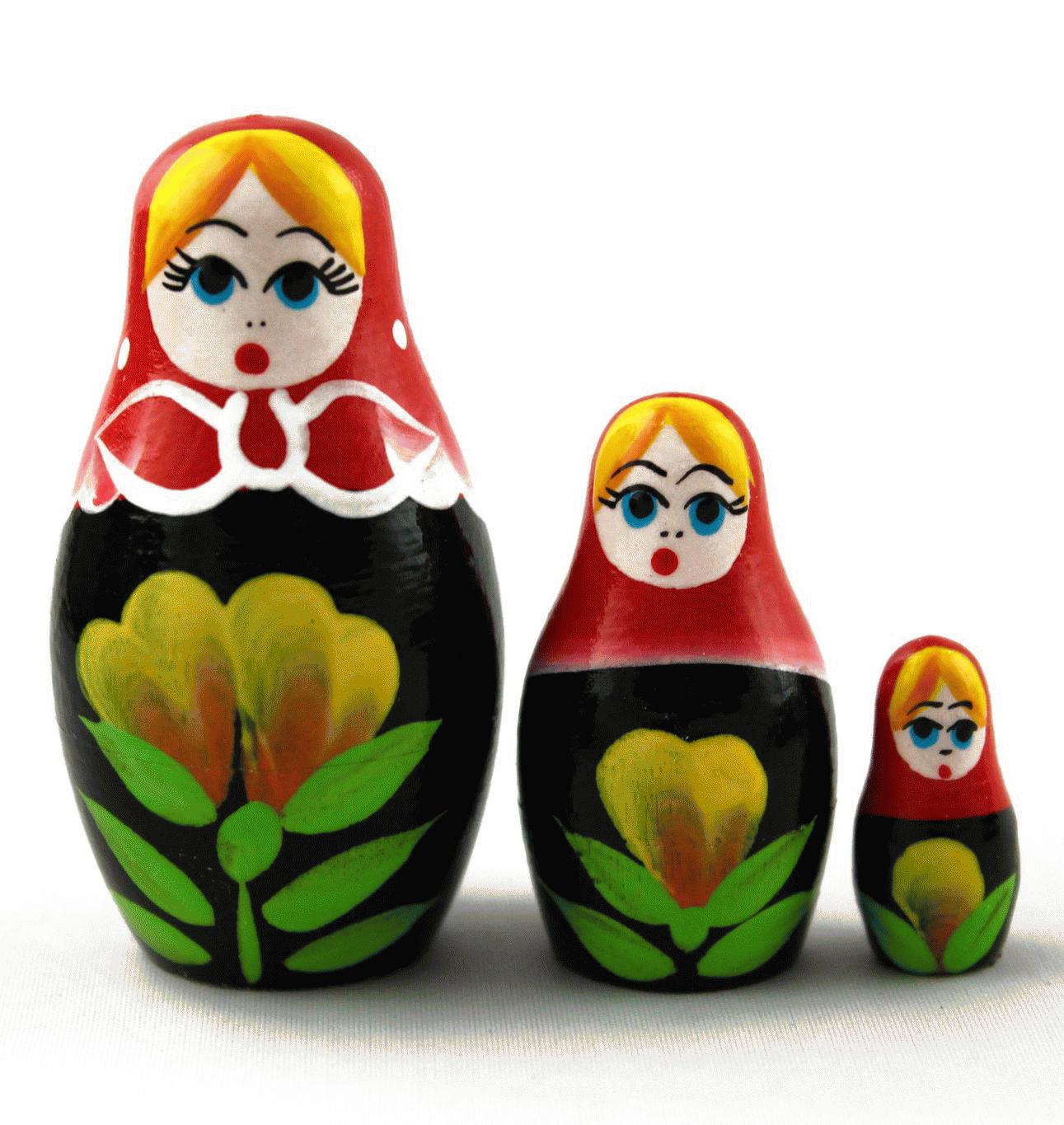 Mini Black Matryoshka with Yellow Flower