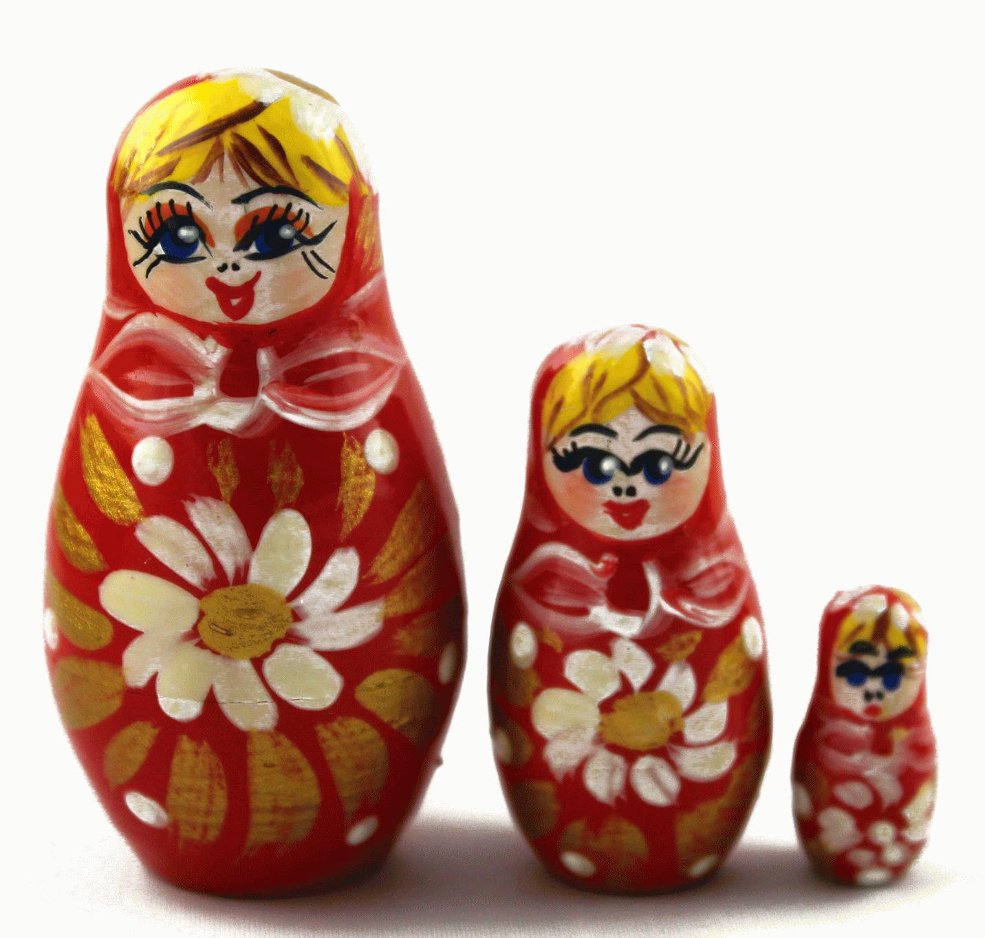 Mini Red Daisy Matryoshka with Gold Accents