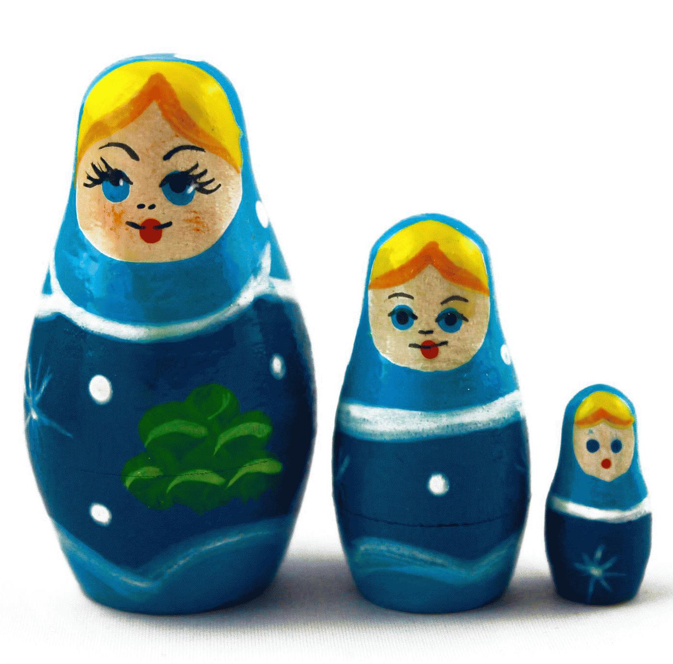 Blue Winter Matryoshka with Snow Accents