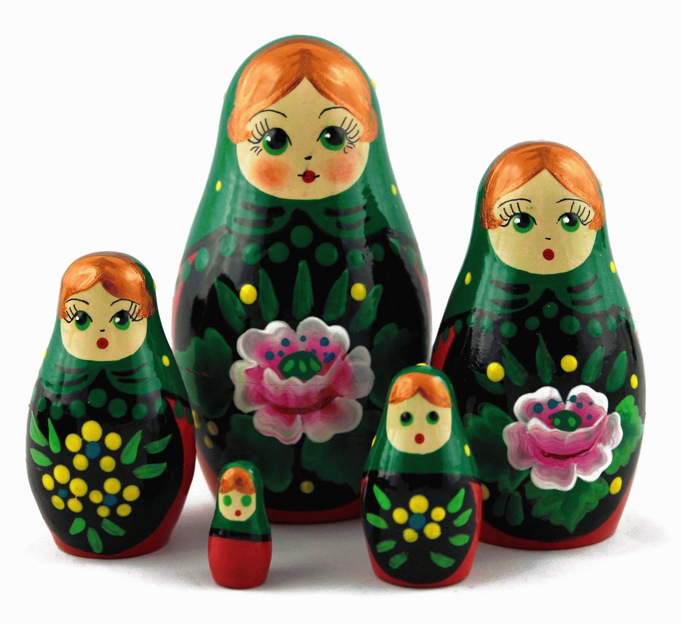 Green Floral Matryoshka with Pink Rose
