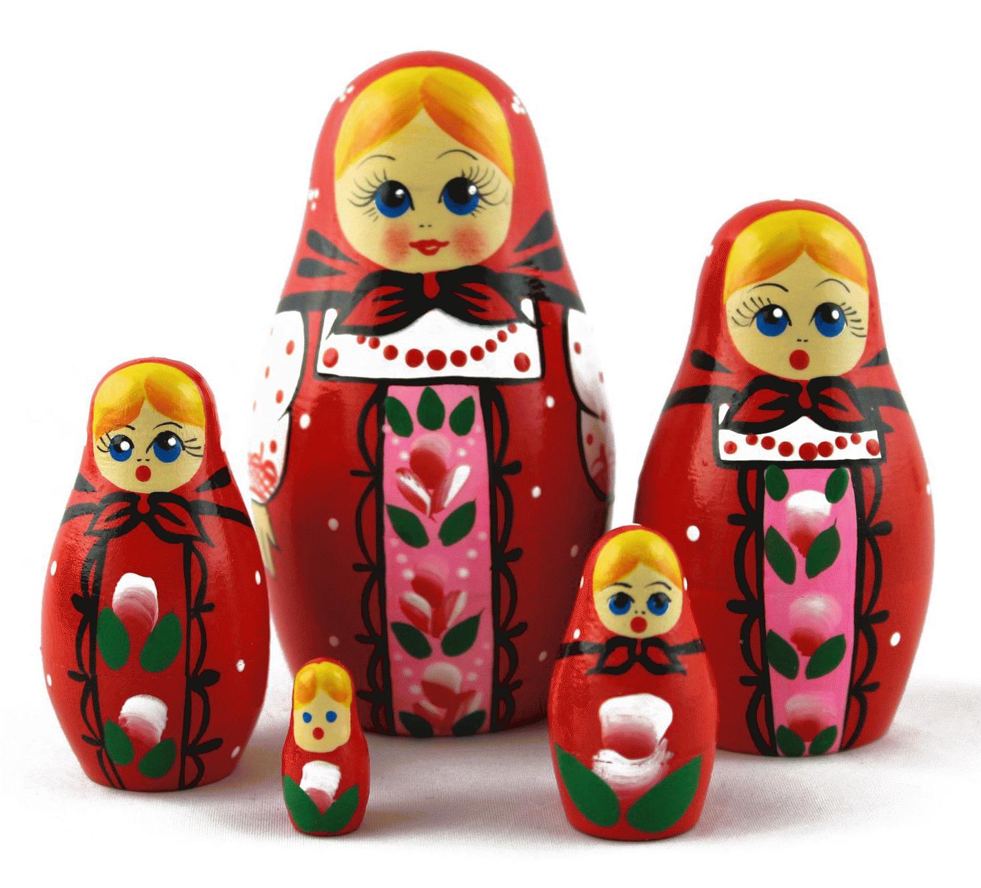 Red Floral Matryoshka with Pink Panel