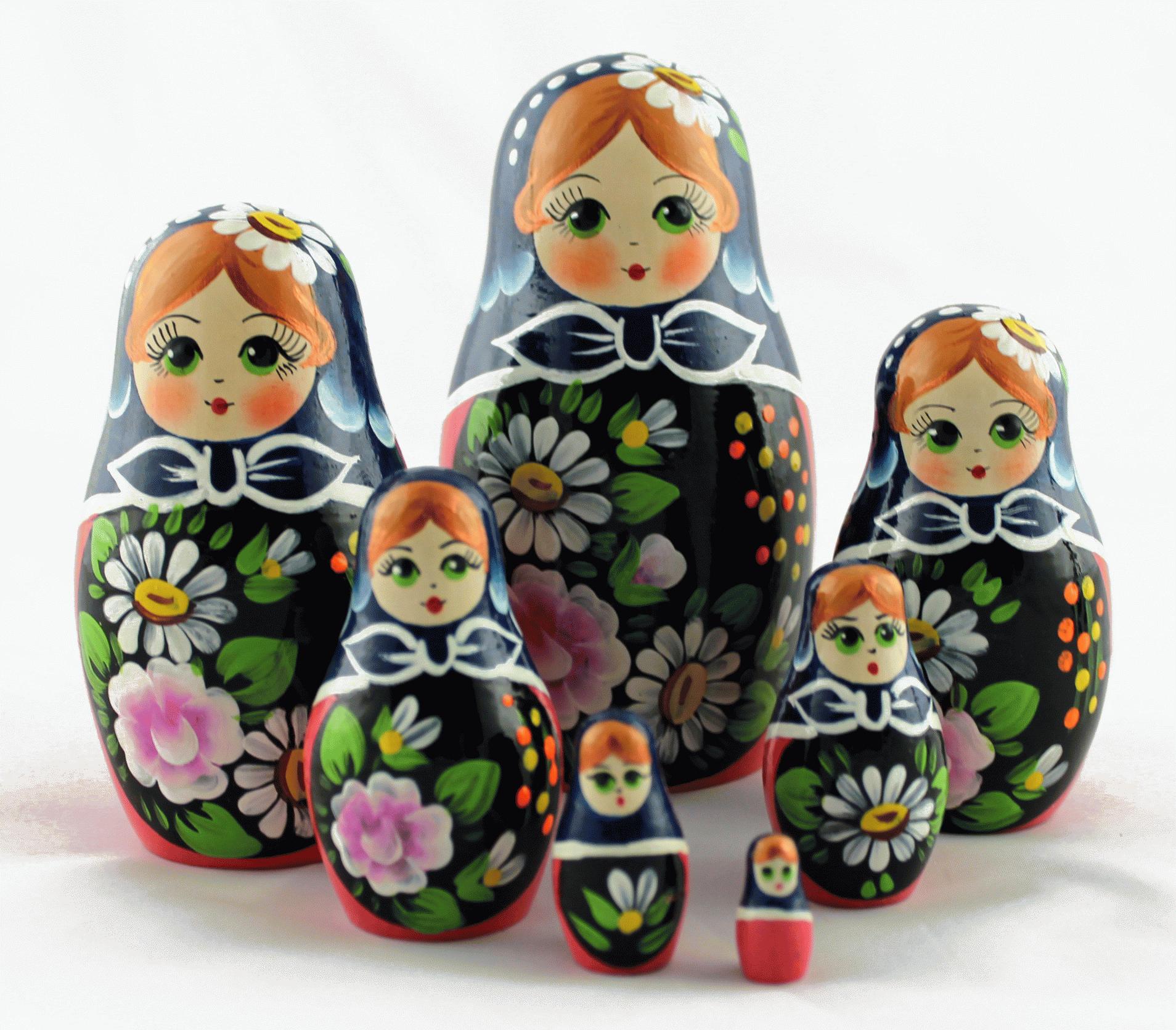 Black Floral Matryoshka Nesting Doll Set