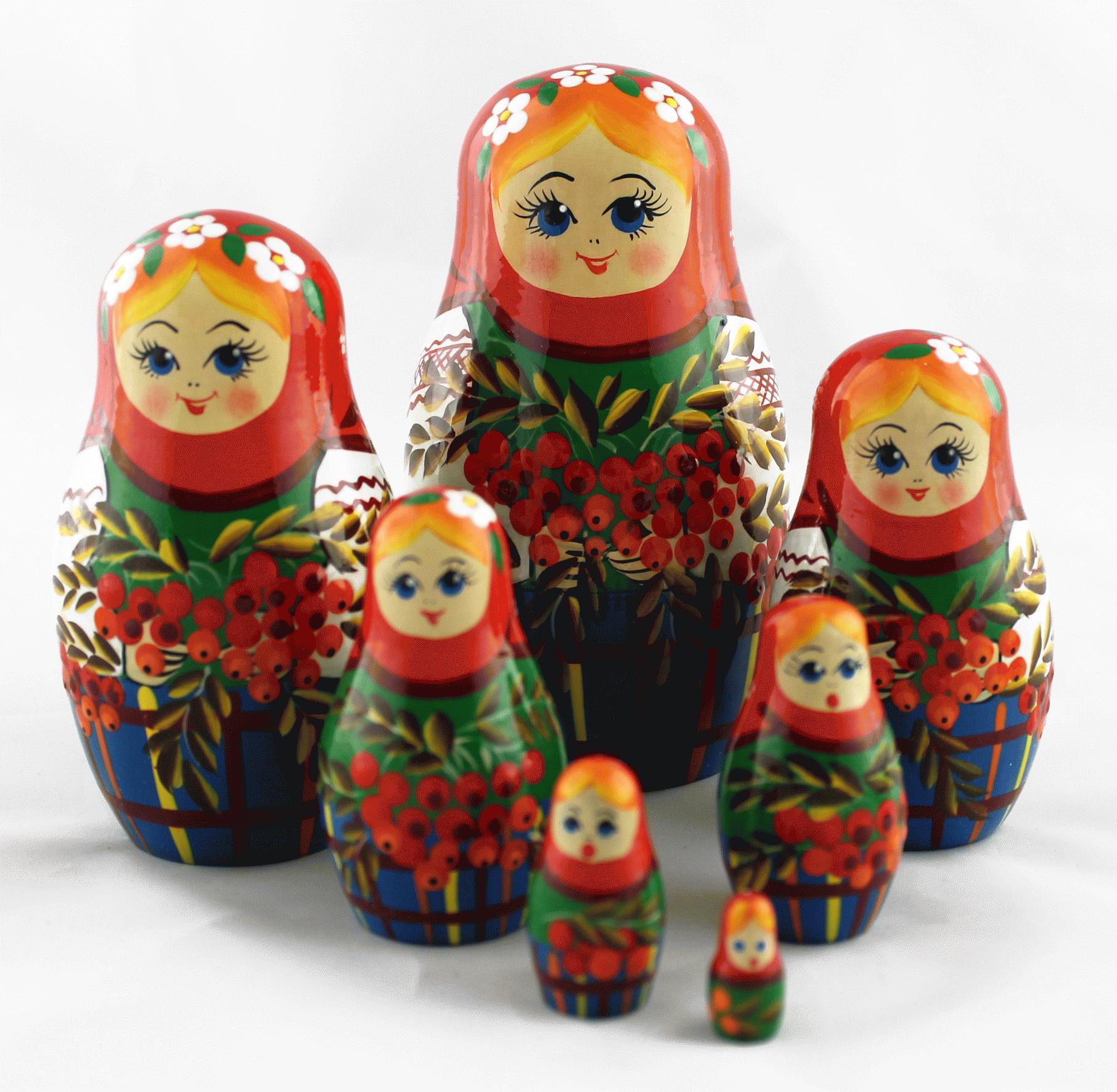 Authentic 7-Piece Russian Matryoshka Nesting Dolls Handcrafted in Seasoned Linden Wood