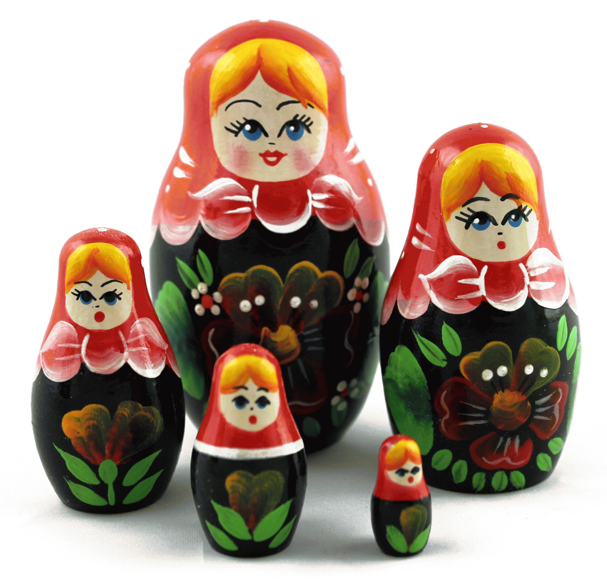 Black Floral Matryoshka Nesting Dolls