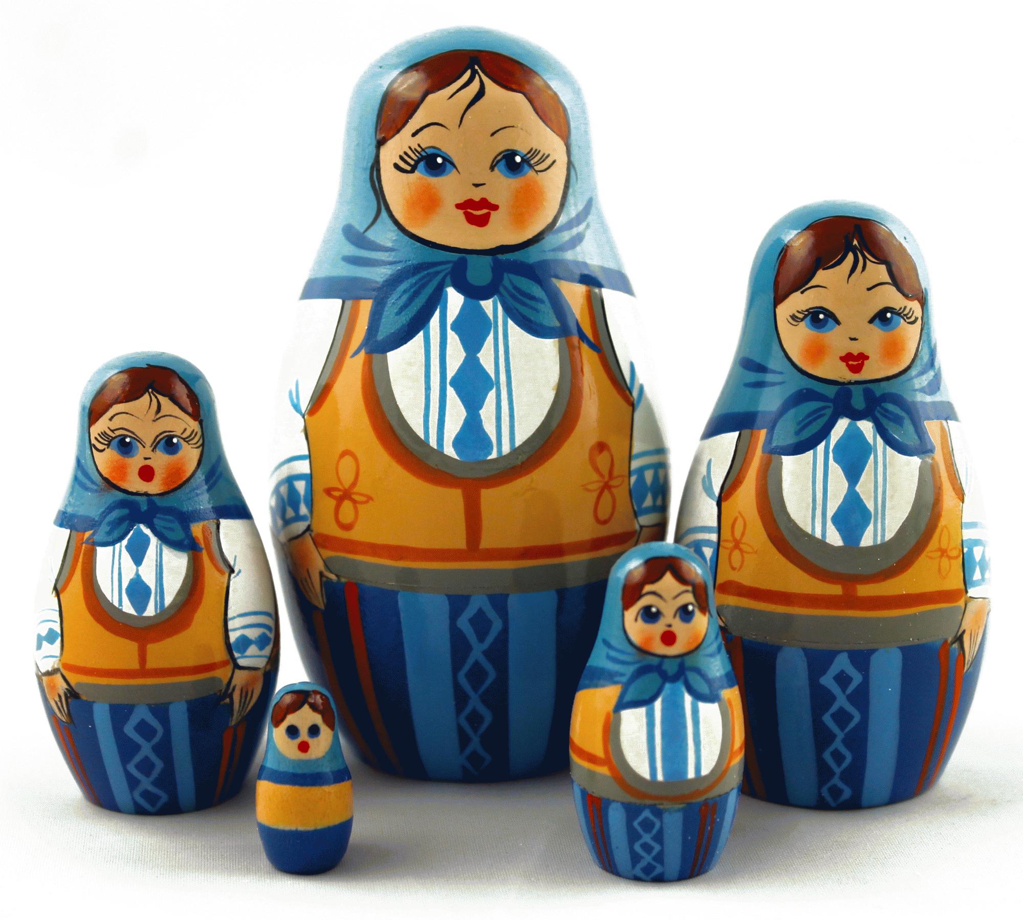 Blue Folk Dress Matryoshka Dolls