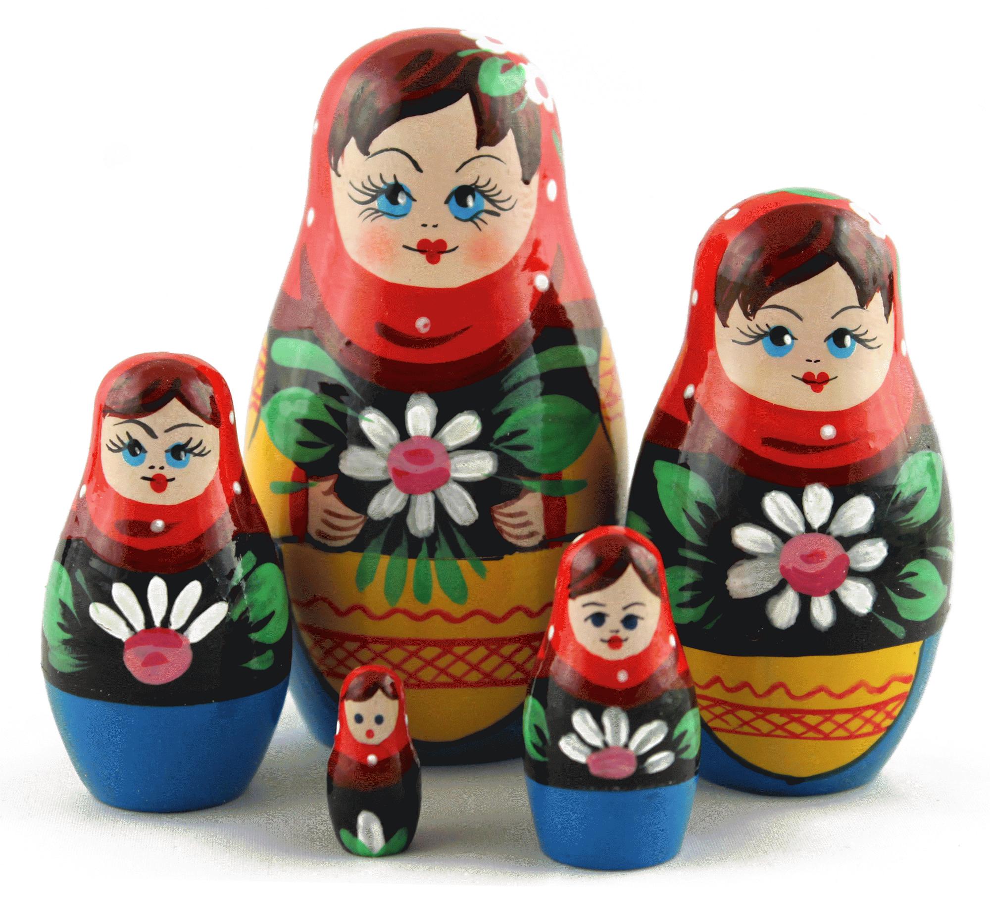 Floral Matryoshka Dolls with Red Scarves