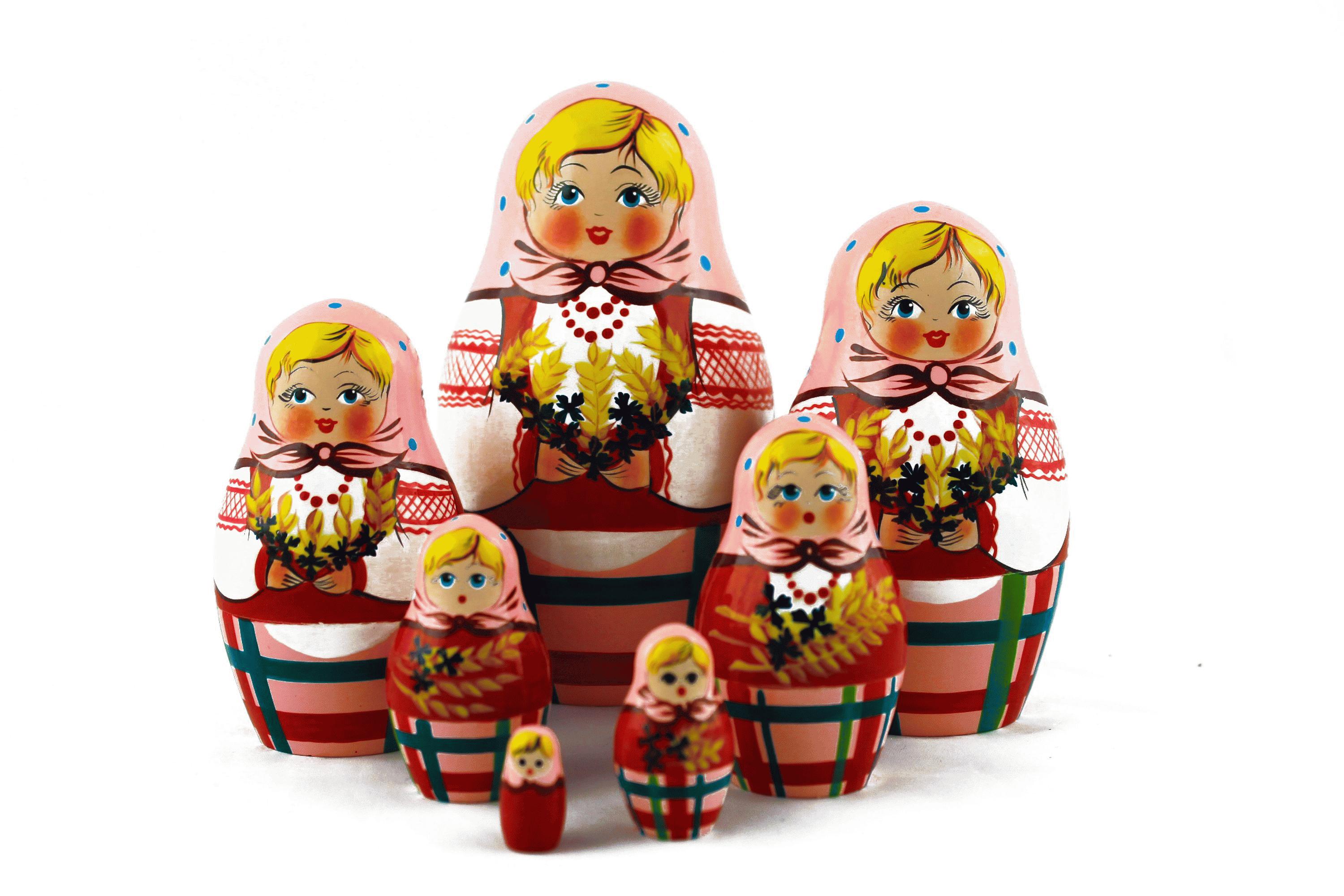 Nesting Dolls with Wheat Harvest Motif