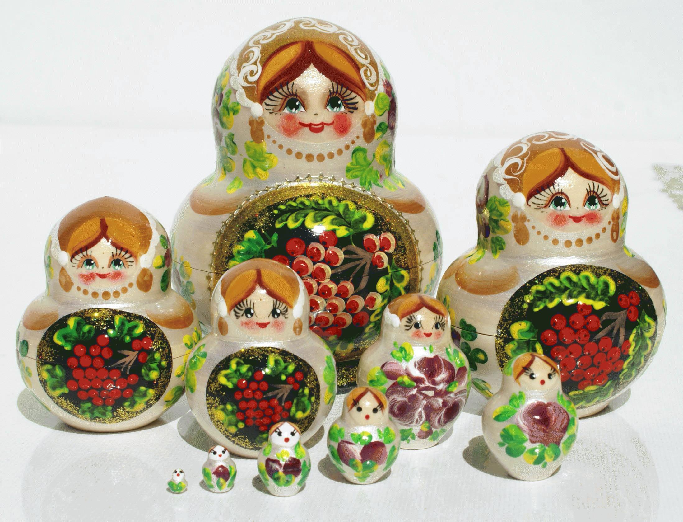 Nesting Dolls with Red Berry Motif