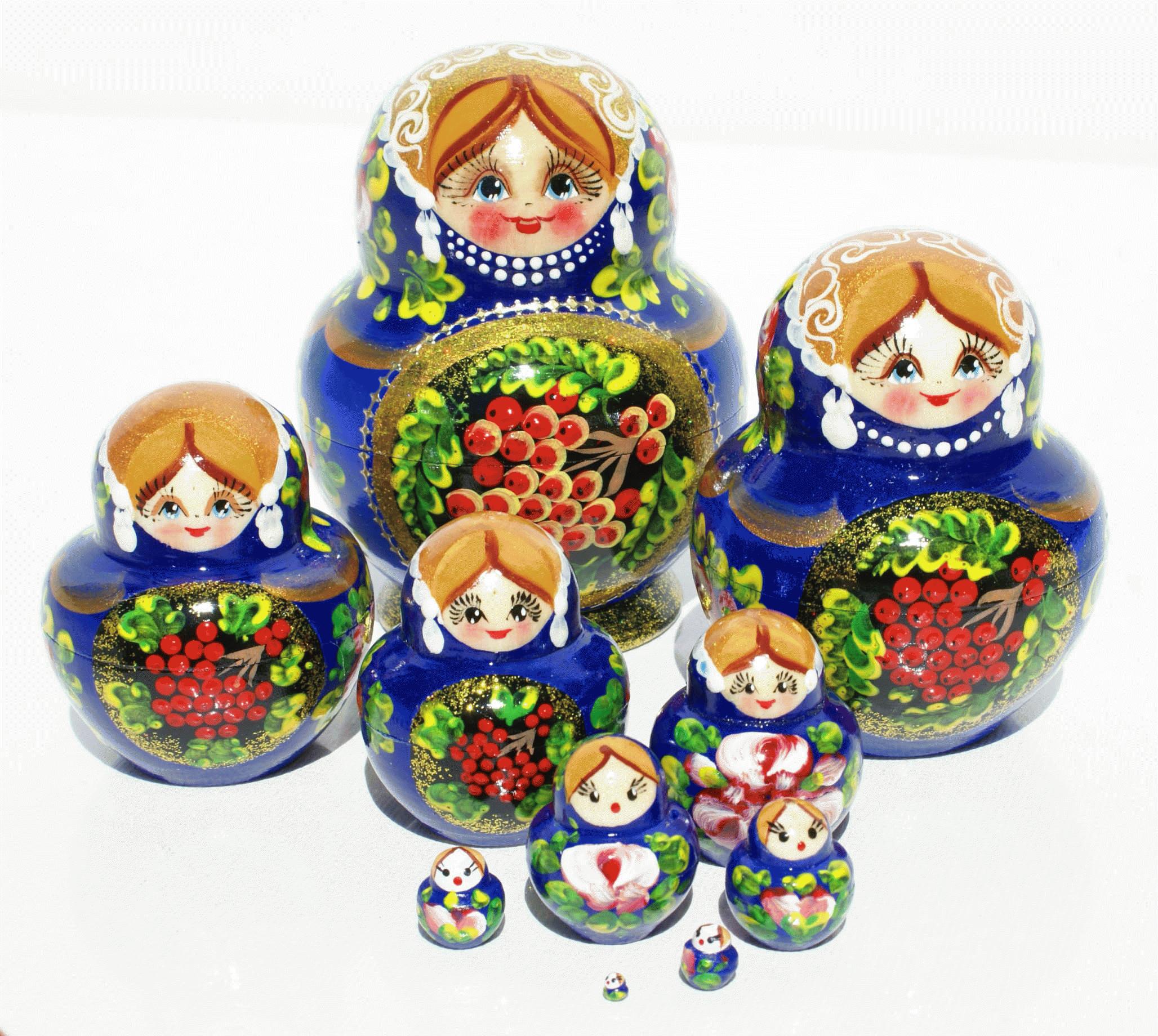 Matryoshka Nesting Dolls with Red Berry Motif