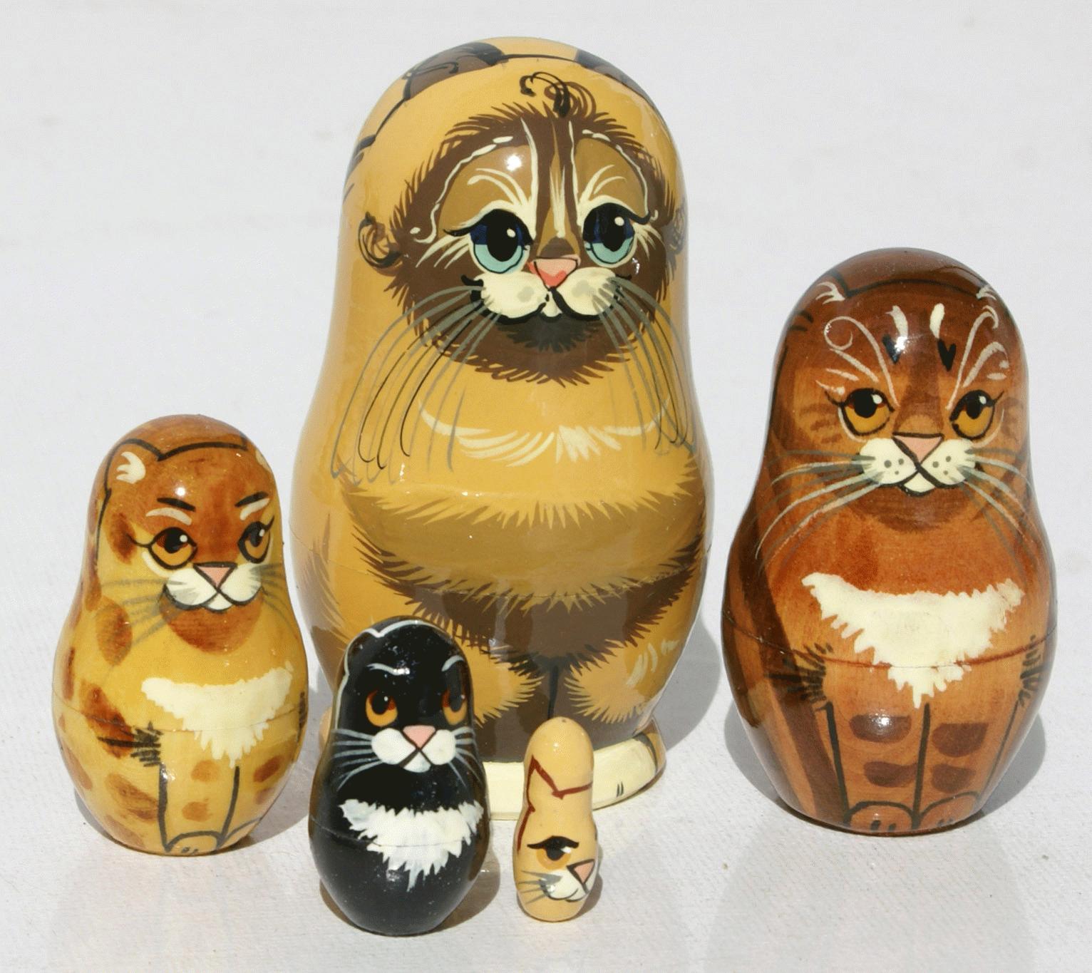 Wooden Cat Matryoshka