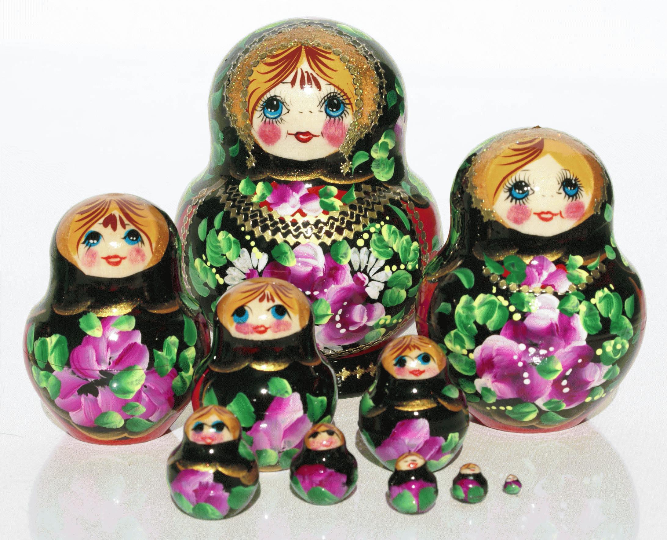 Black Floral Russian Matryoshka