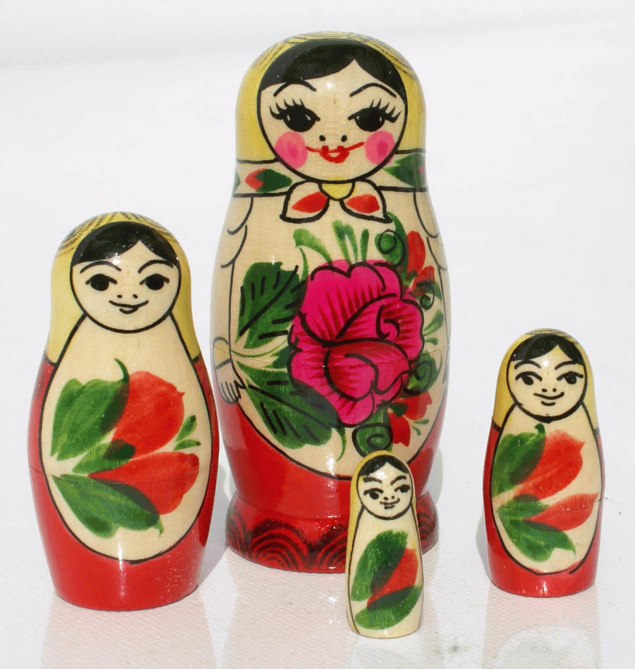 Floral Matryoshka Doll with Pink Rose