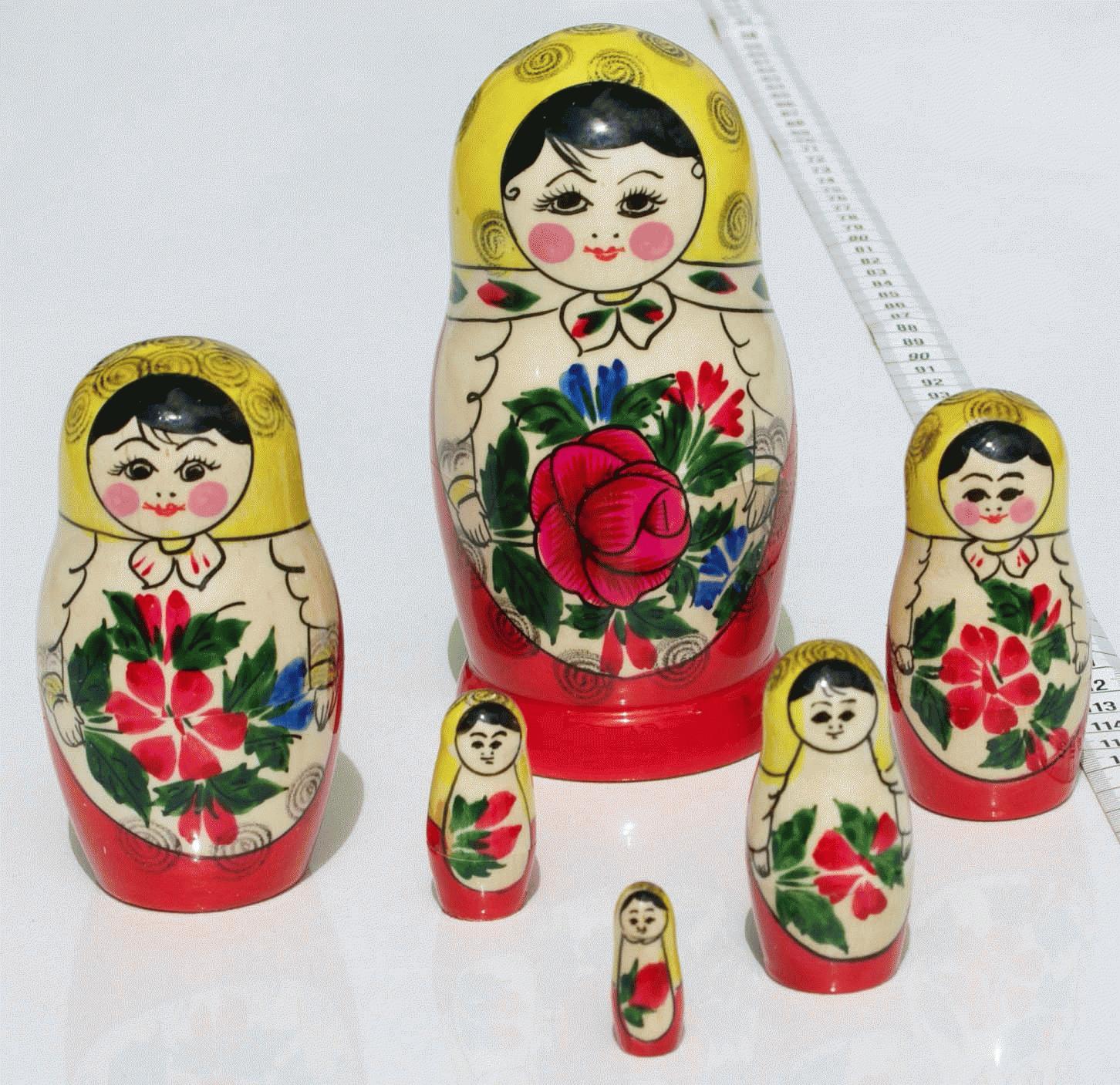 Matryoshka Doll Set with Red Rose