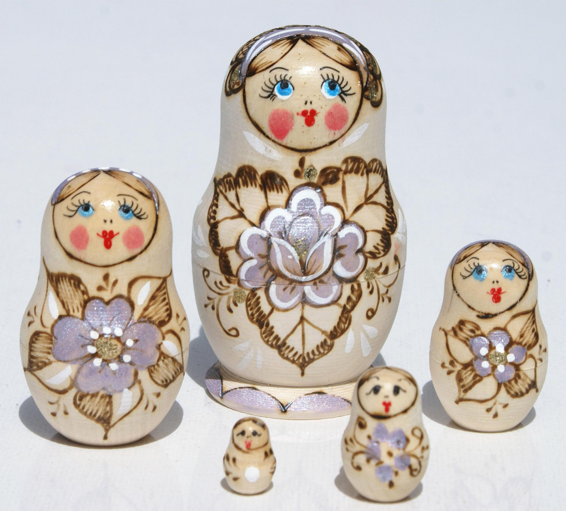Matryoshka Doll Set with Lilac Accents