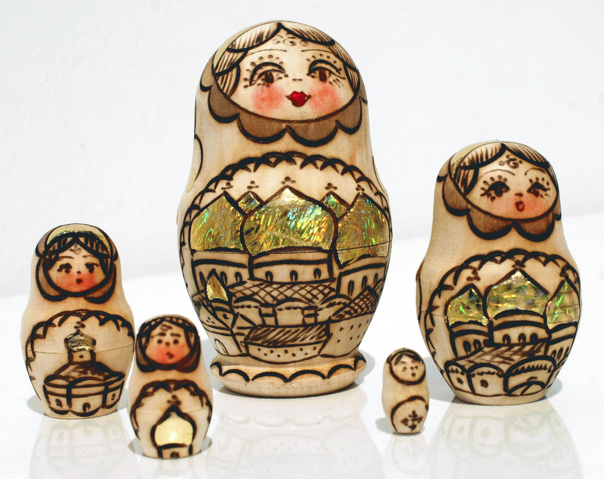 Golden Pyrography Matryoshka Doll