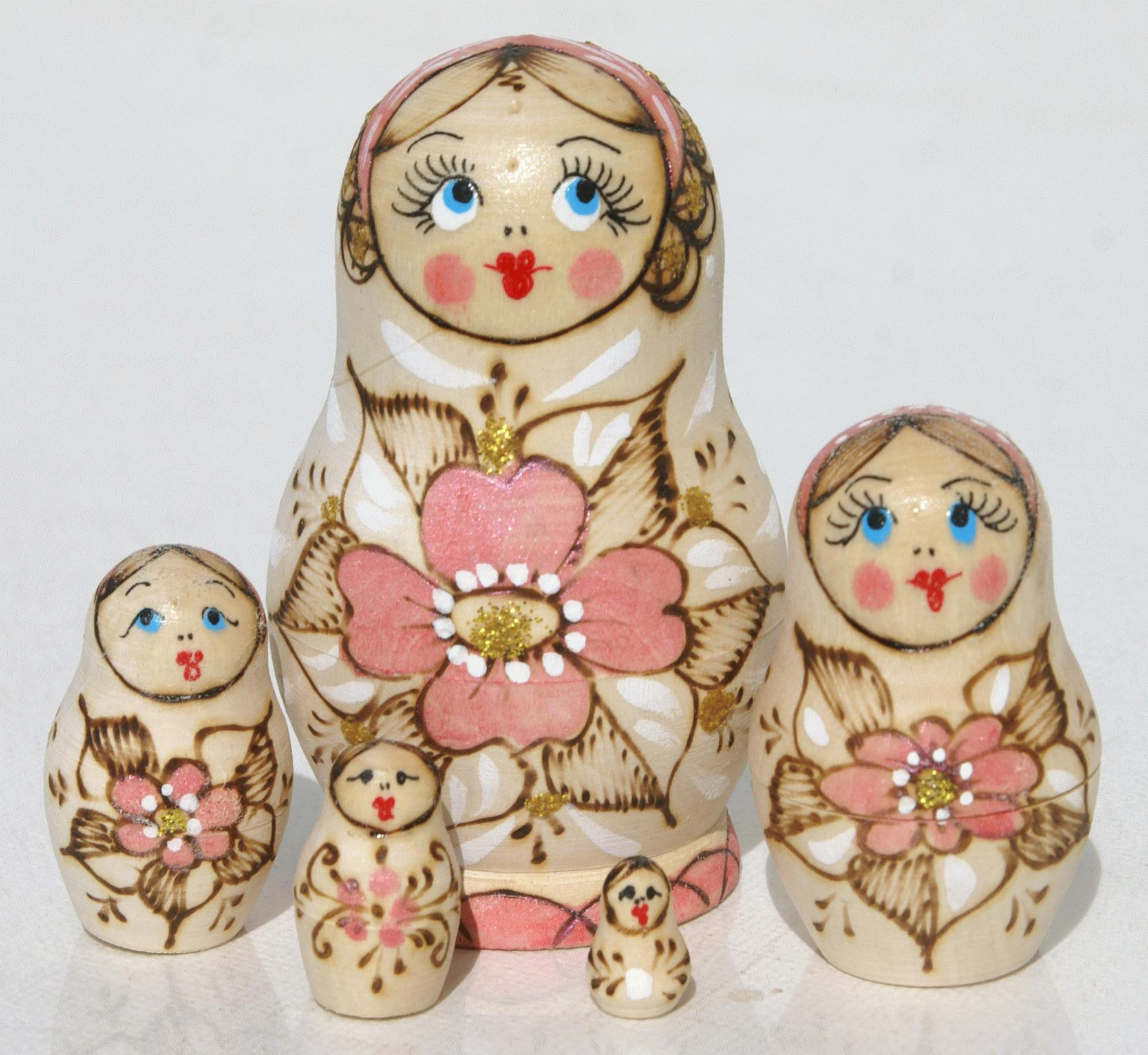Nesting Dolls with Pink Flowers