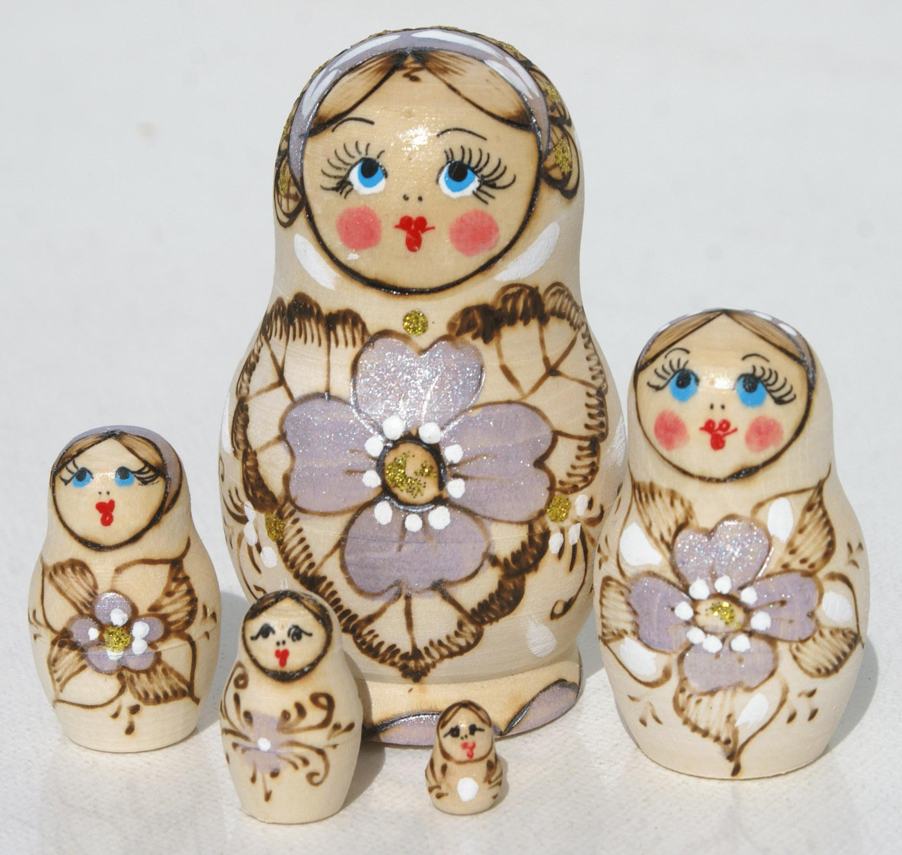 Matryoshka Nesting Dolls with Lavender Floral Design