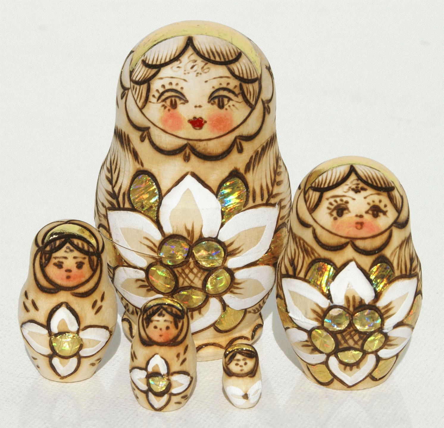 Nesting Dolls with White Floral & Holographic Accents