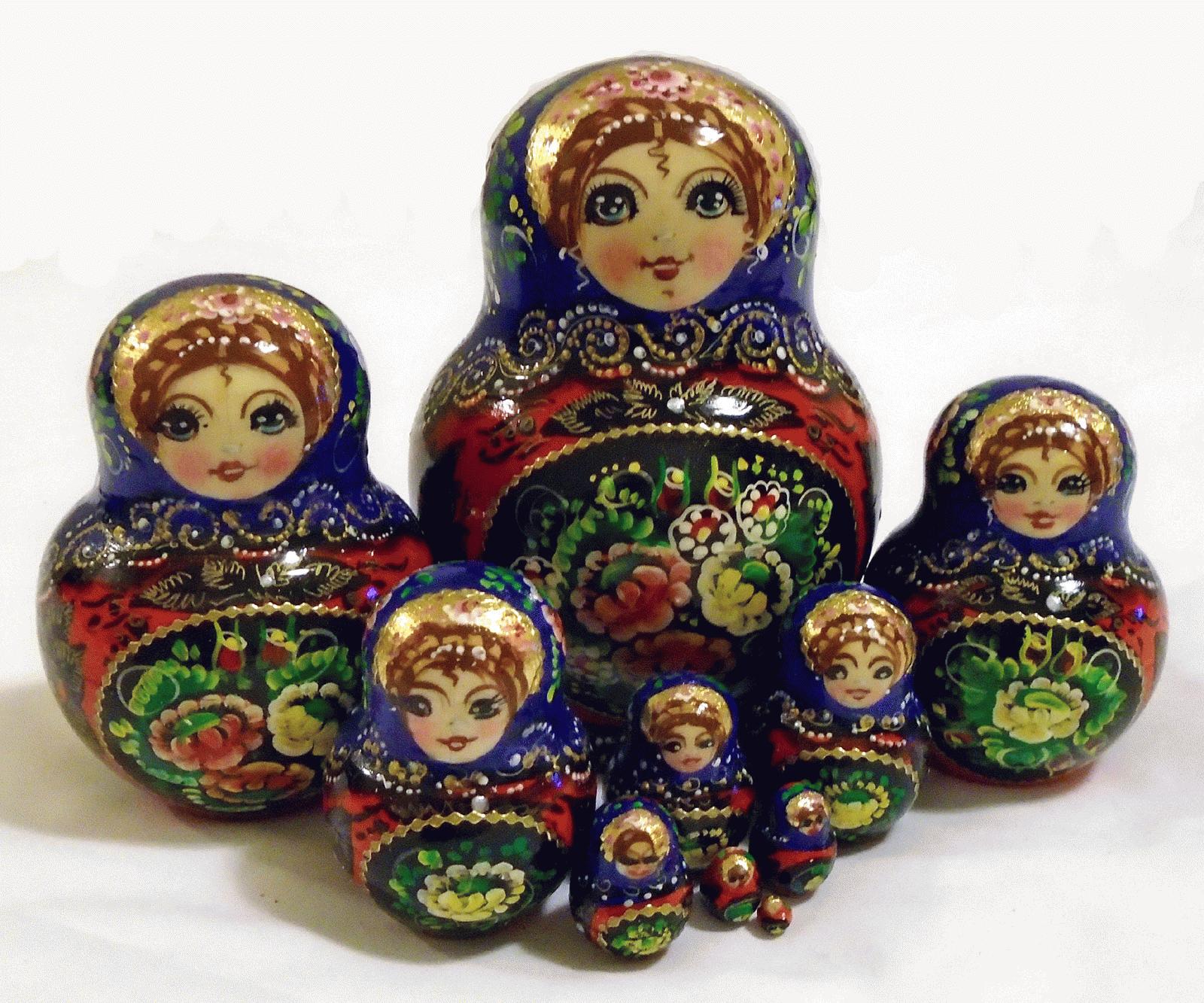 Blue & Red Floral Matryoshka