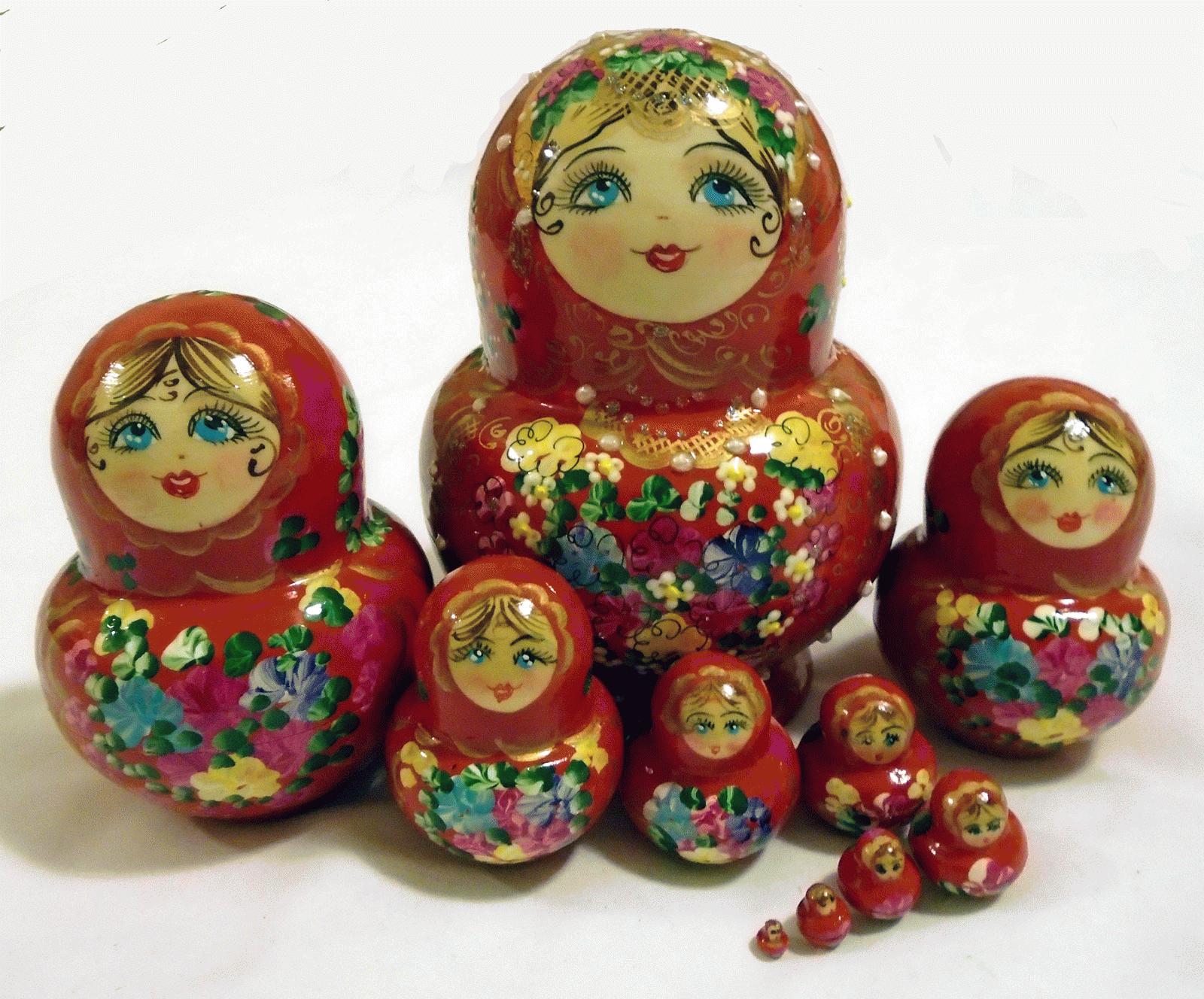 Red Matryoshka with Pearl Accents