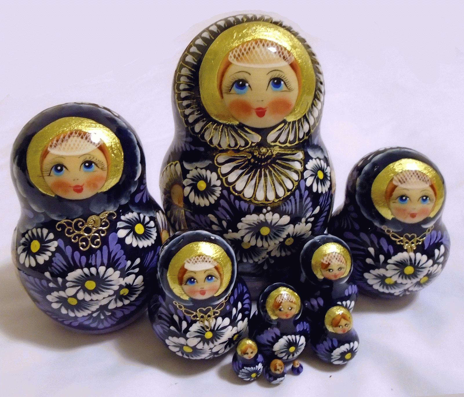 Blue Daisy Matryoshka Doll