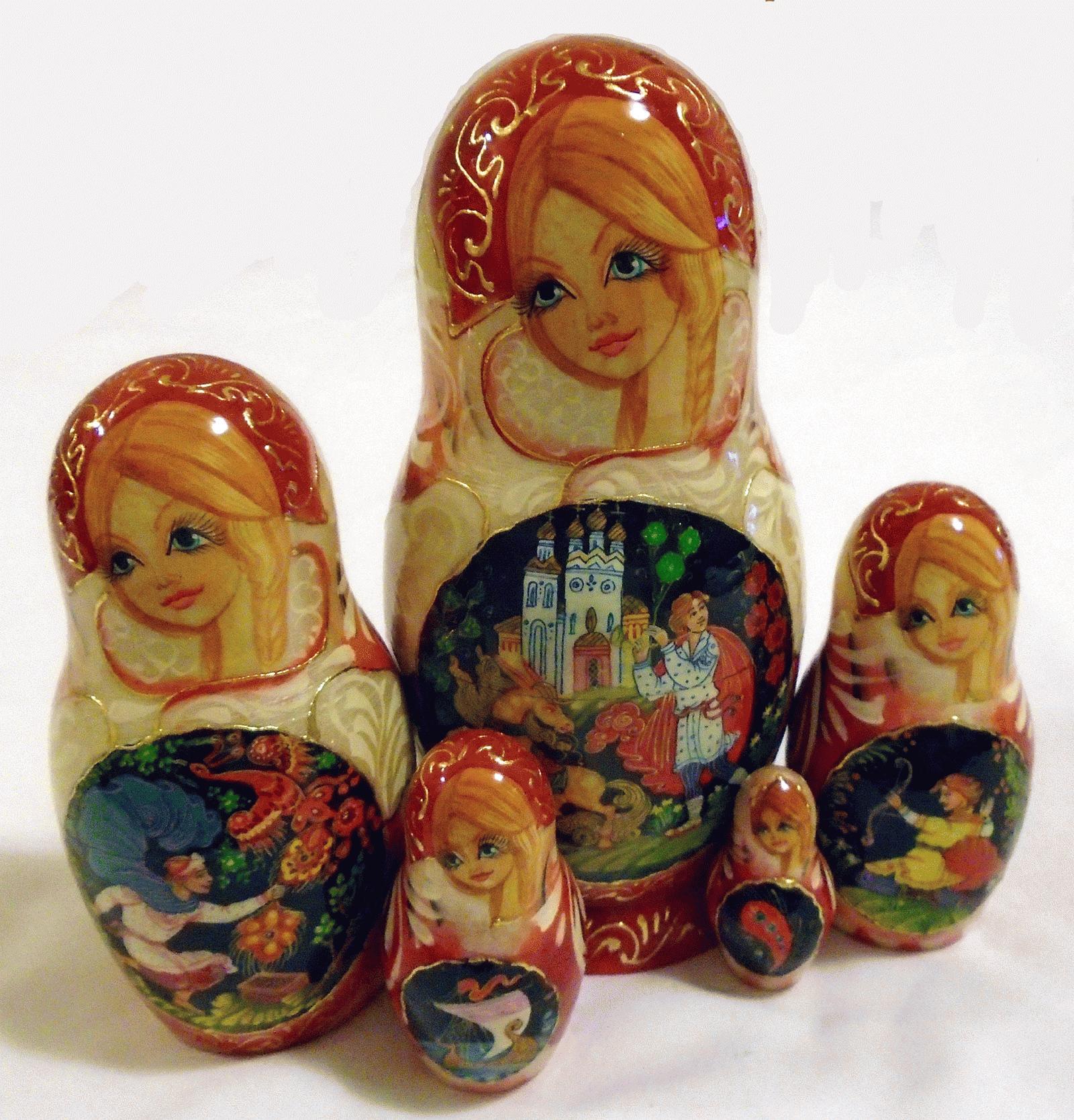 Fairy-Tale Matryoshka with Red-Gold Accents