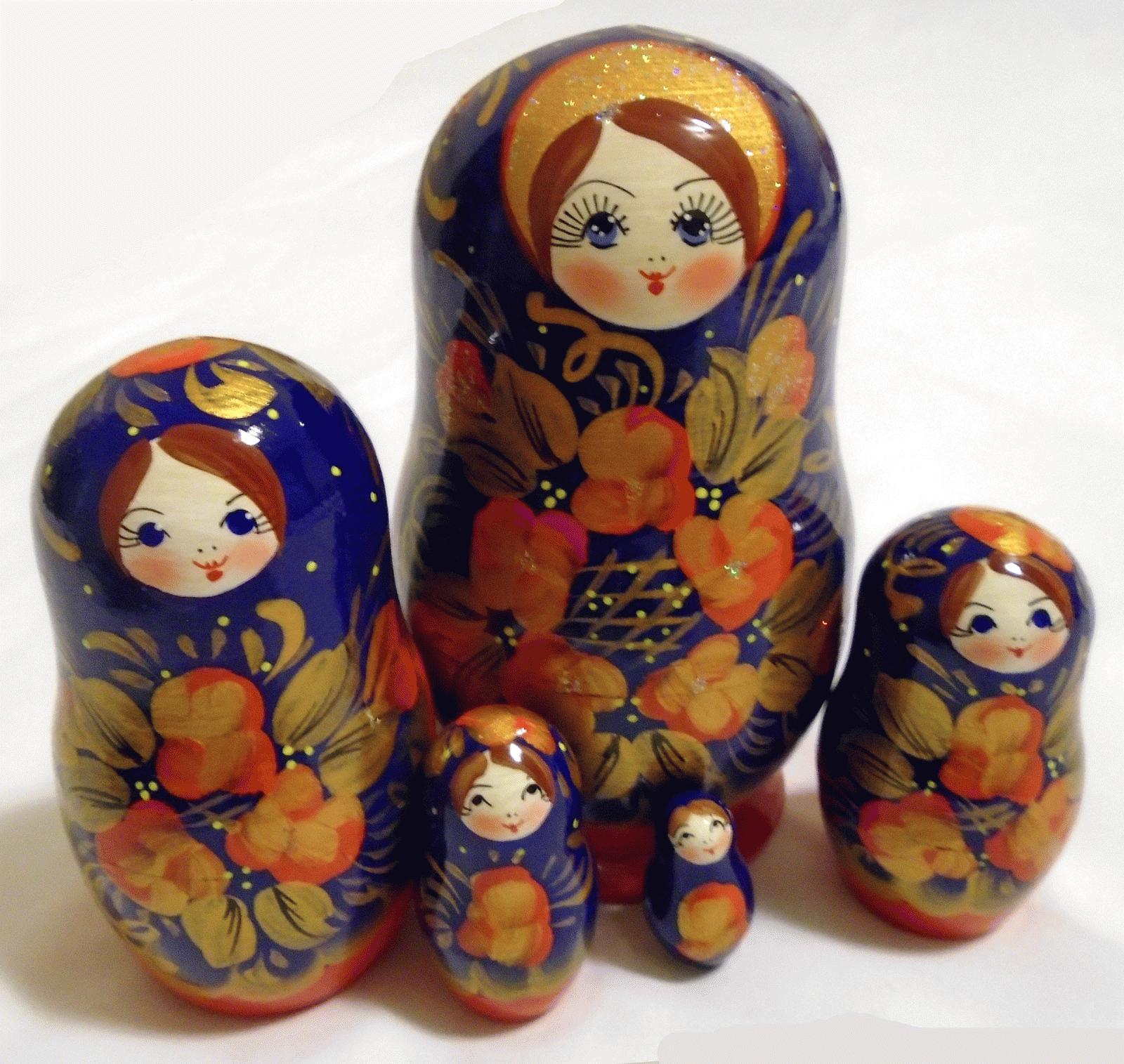 Blue & Gold Floral Matryoshka