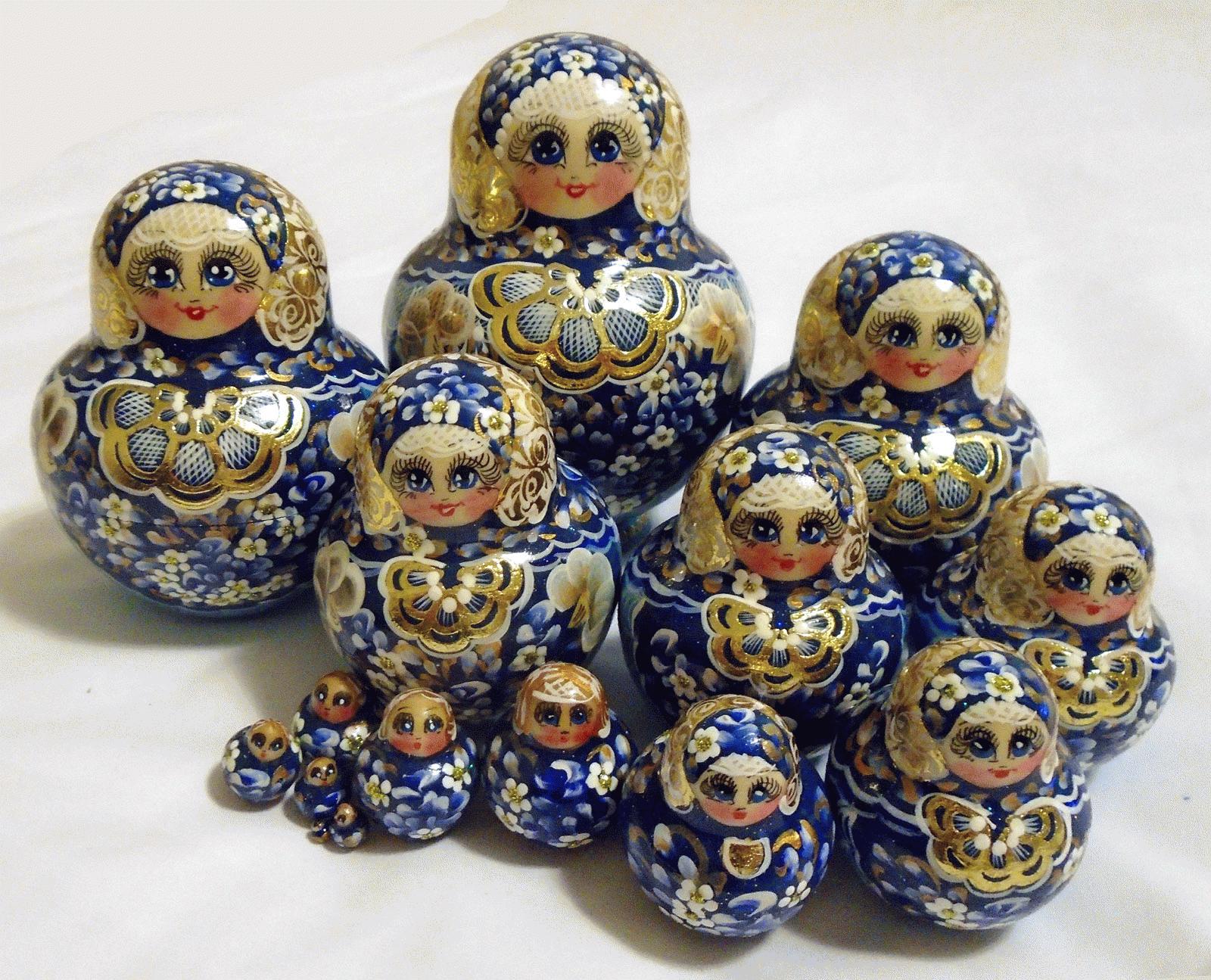 Blue & Gold Floral Matryoshka