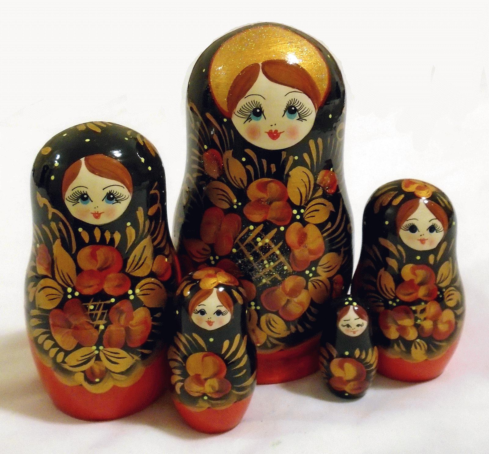 Black & Gold Floral Matryoshka Set