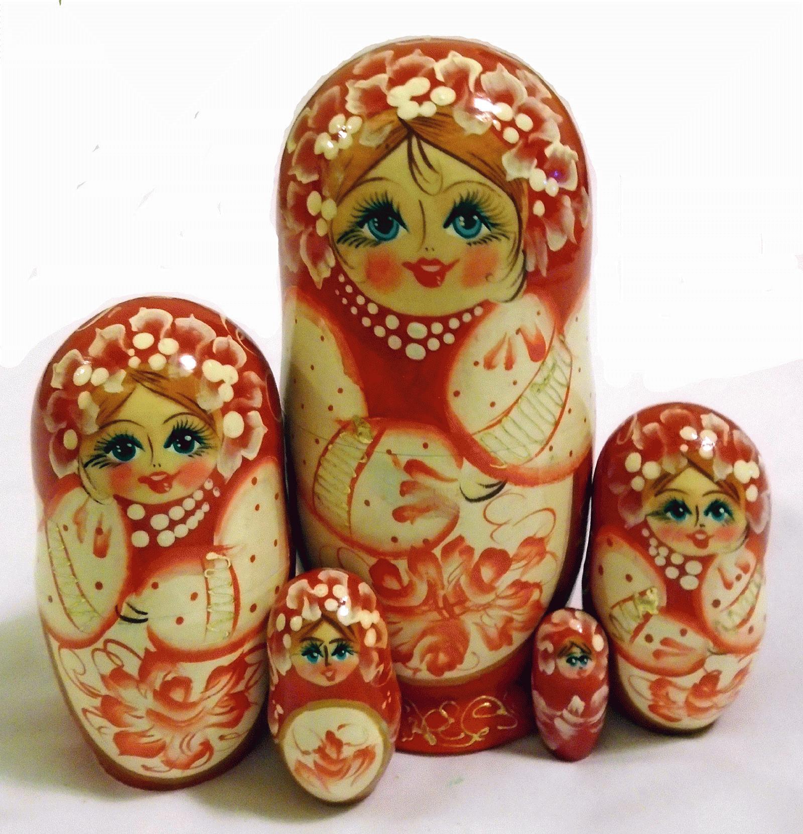 Red & Cream Floral Matryoshka Nesting Doll