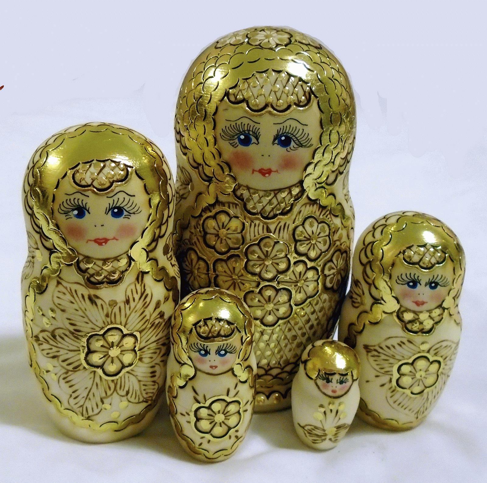 Gold Matryoshka with Floral Carving