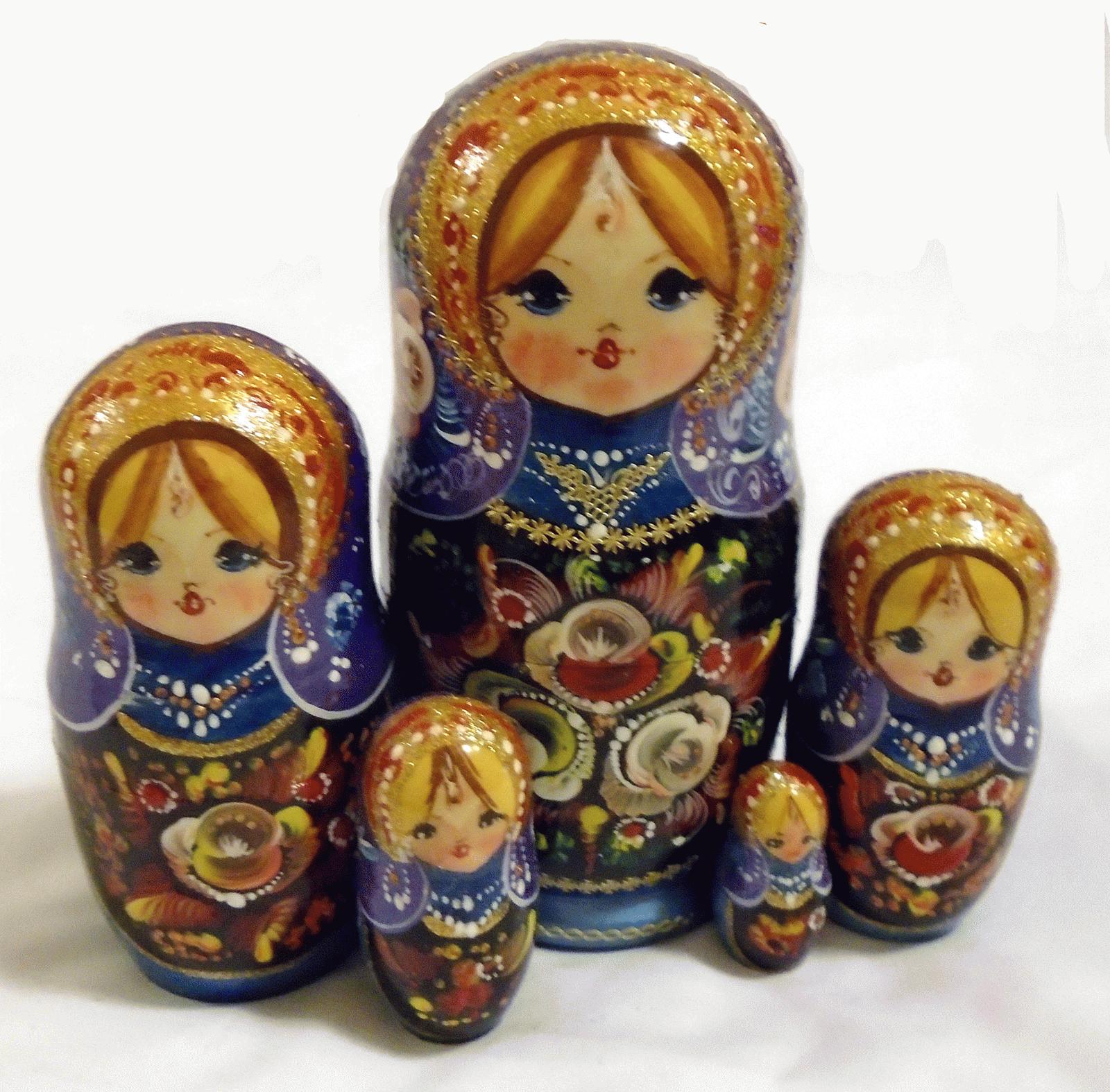 Blue & Gold Floral Matryoshka