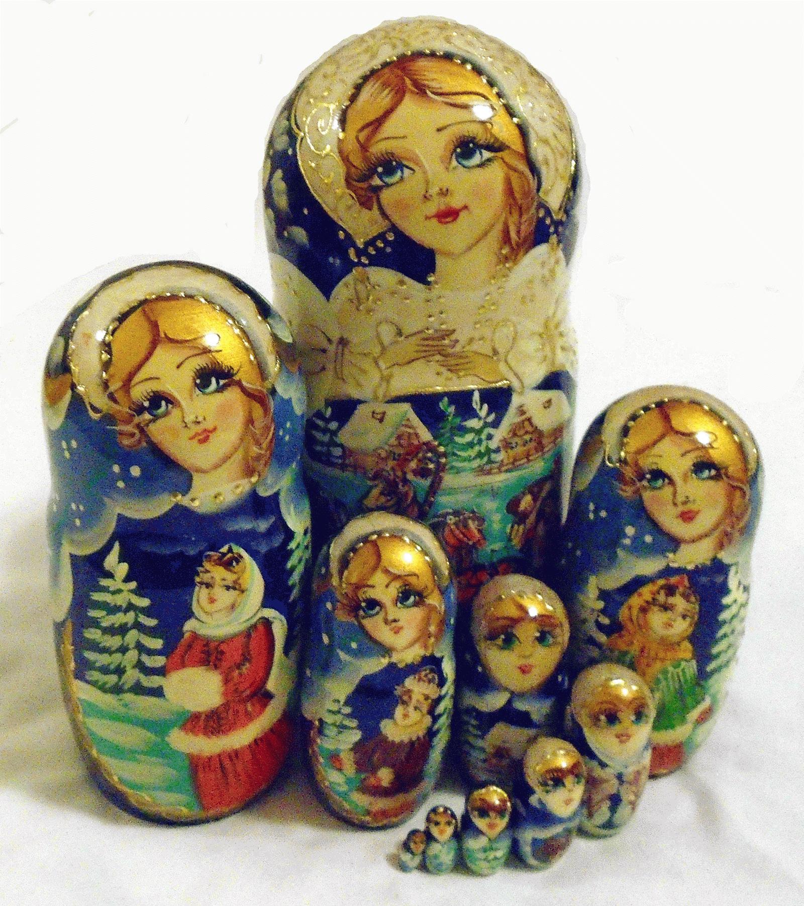 Russian Matryoshka with Winter Scenes