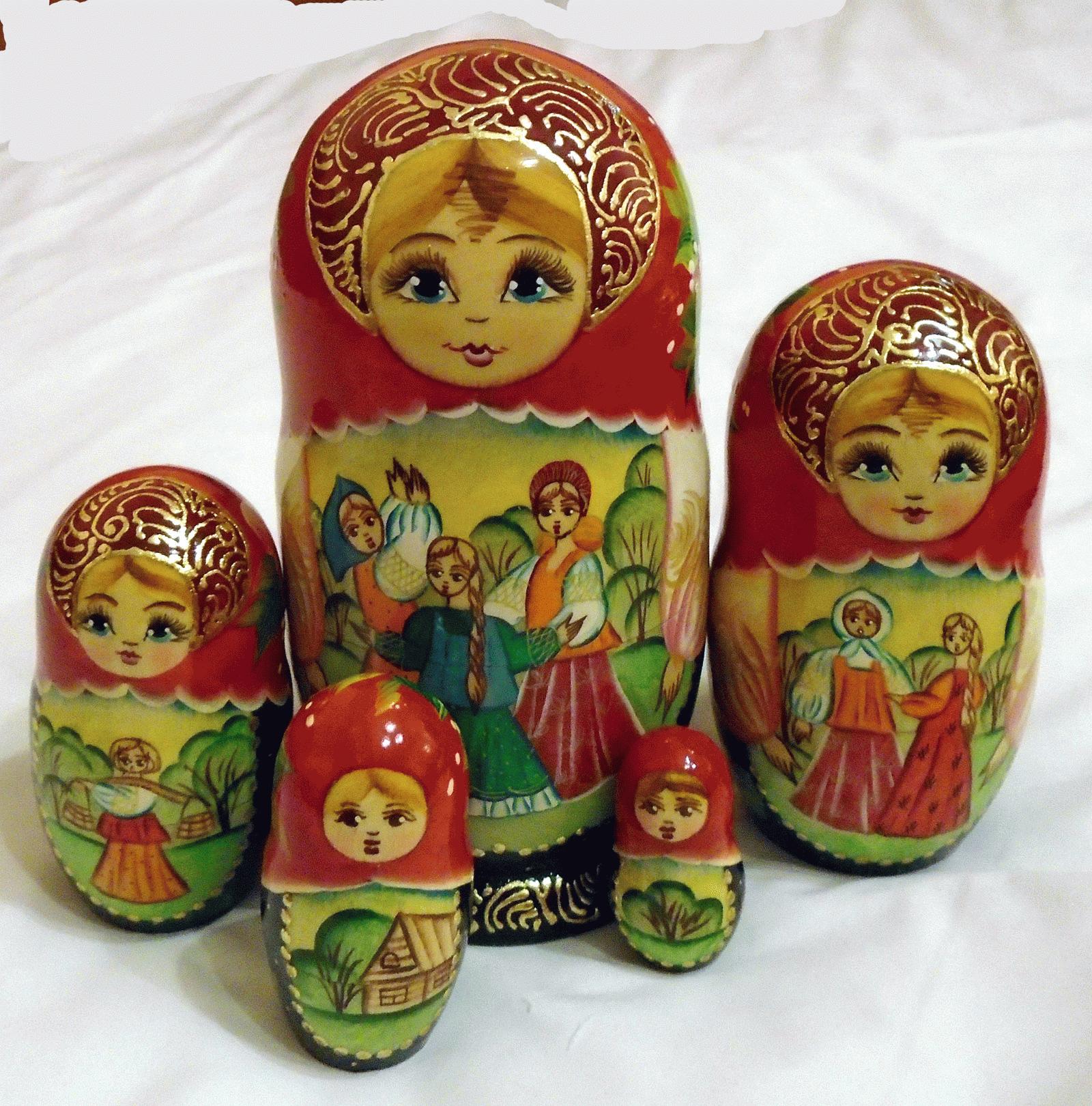 Matryoshka Dolls with Rural Scene