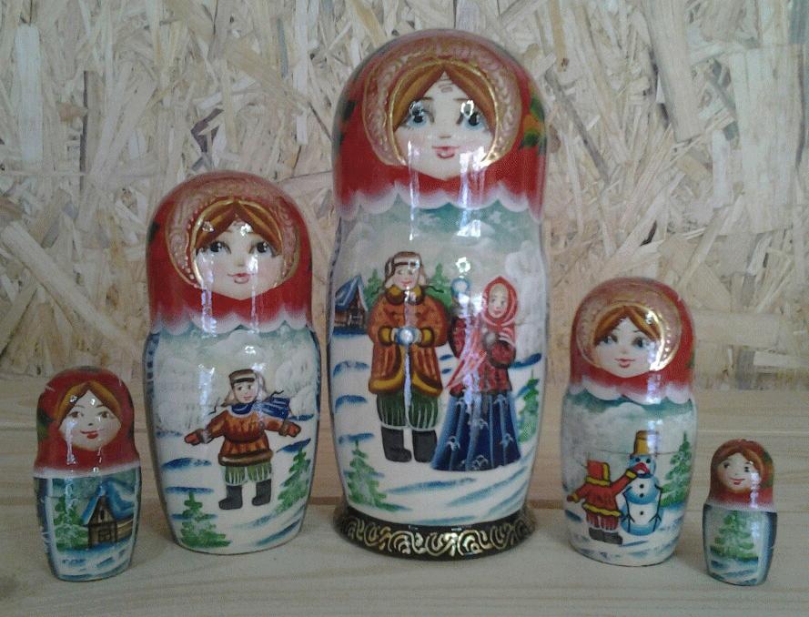 Winter Folk Scene Matryoshka Doll