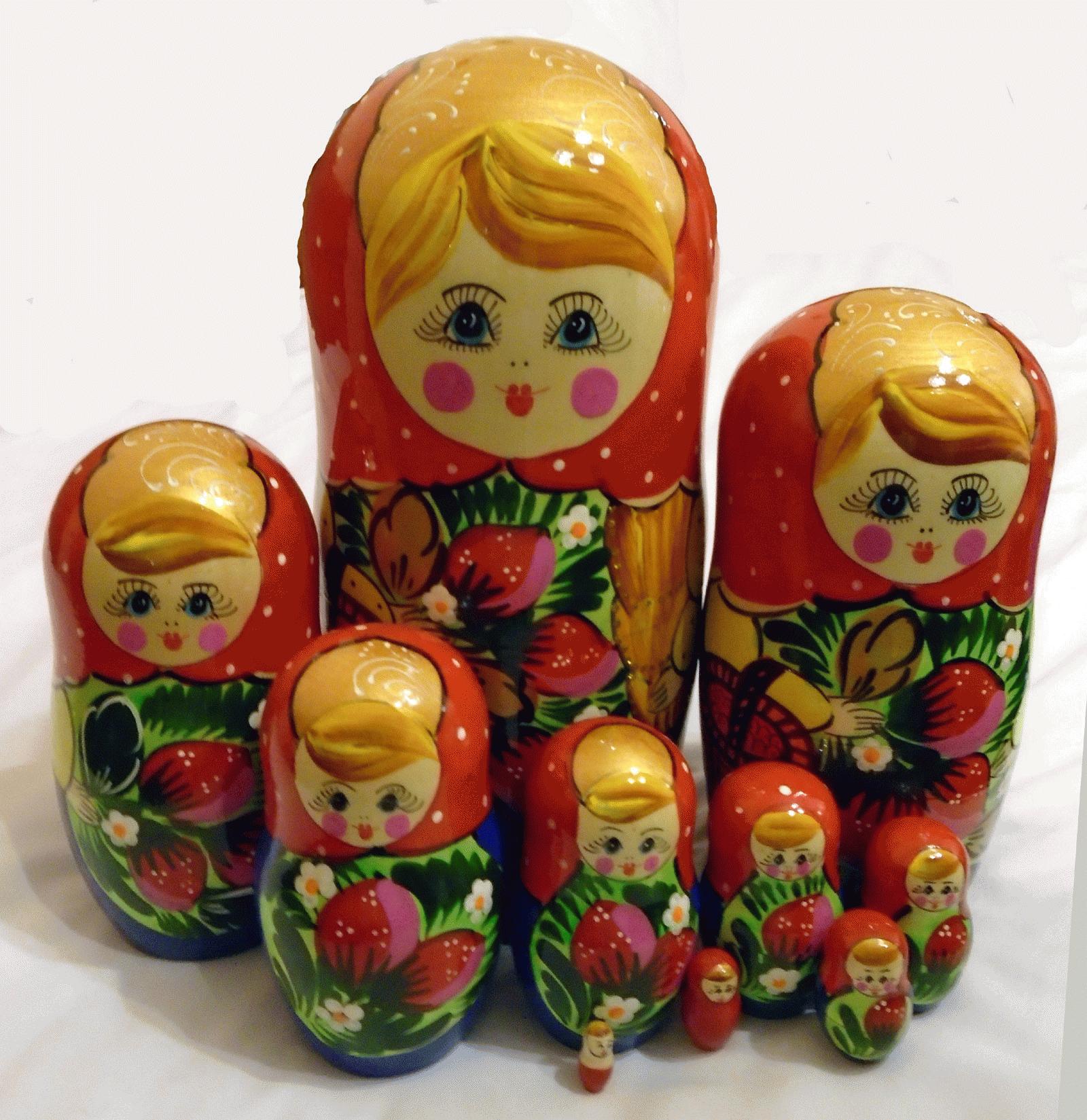 Matryoshka Nesting Dolls with Strawberry Motif