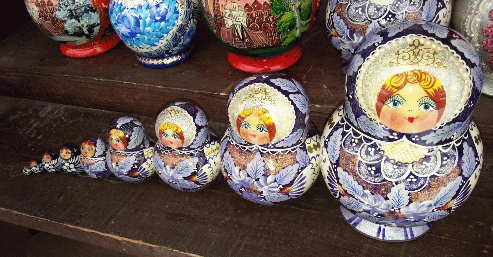Nesting Dolls with Blue & Silver Floral Ornament