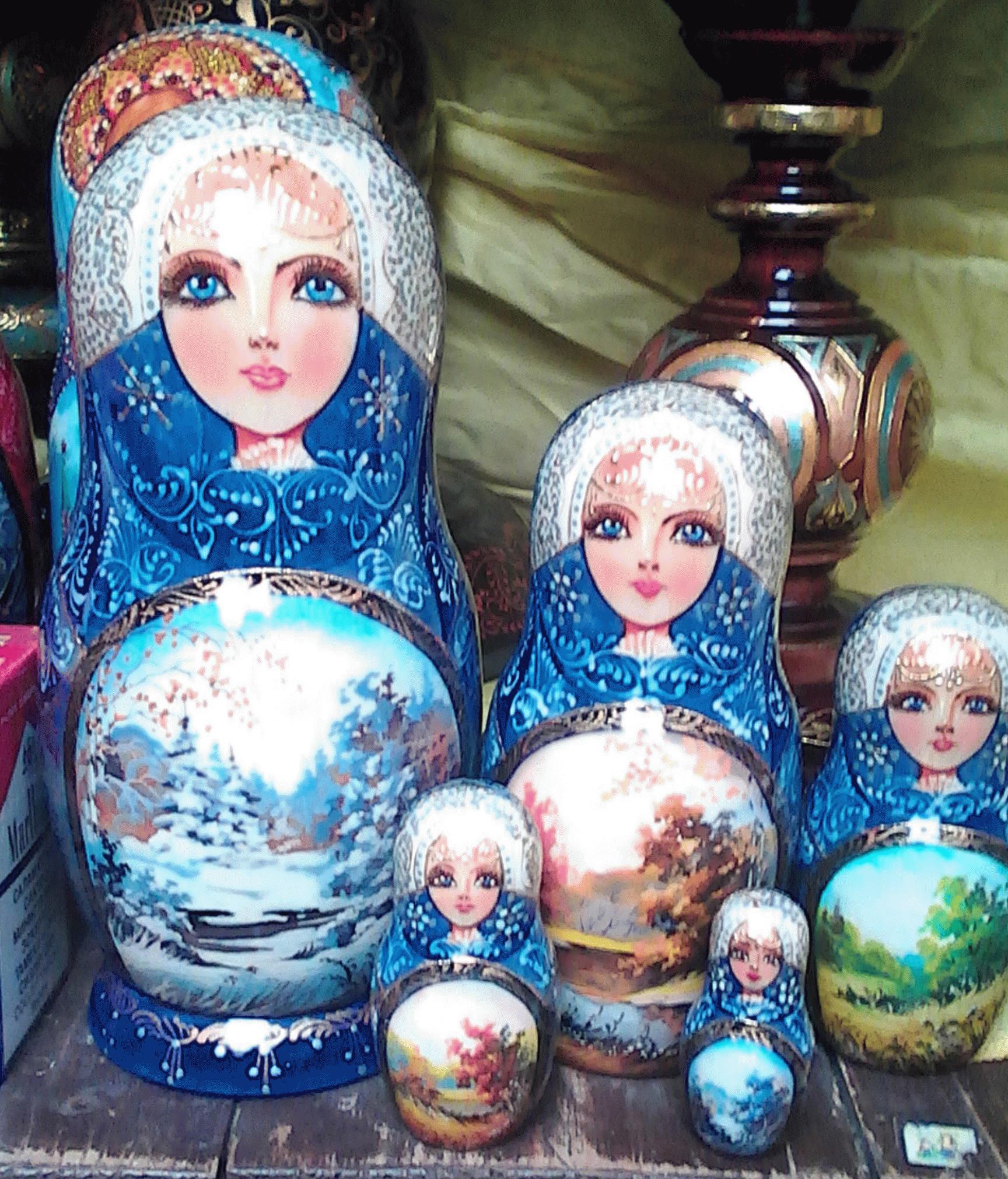 Four Seasons Blue Matryoshka Nesting Dolls