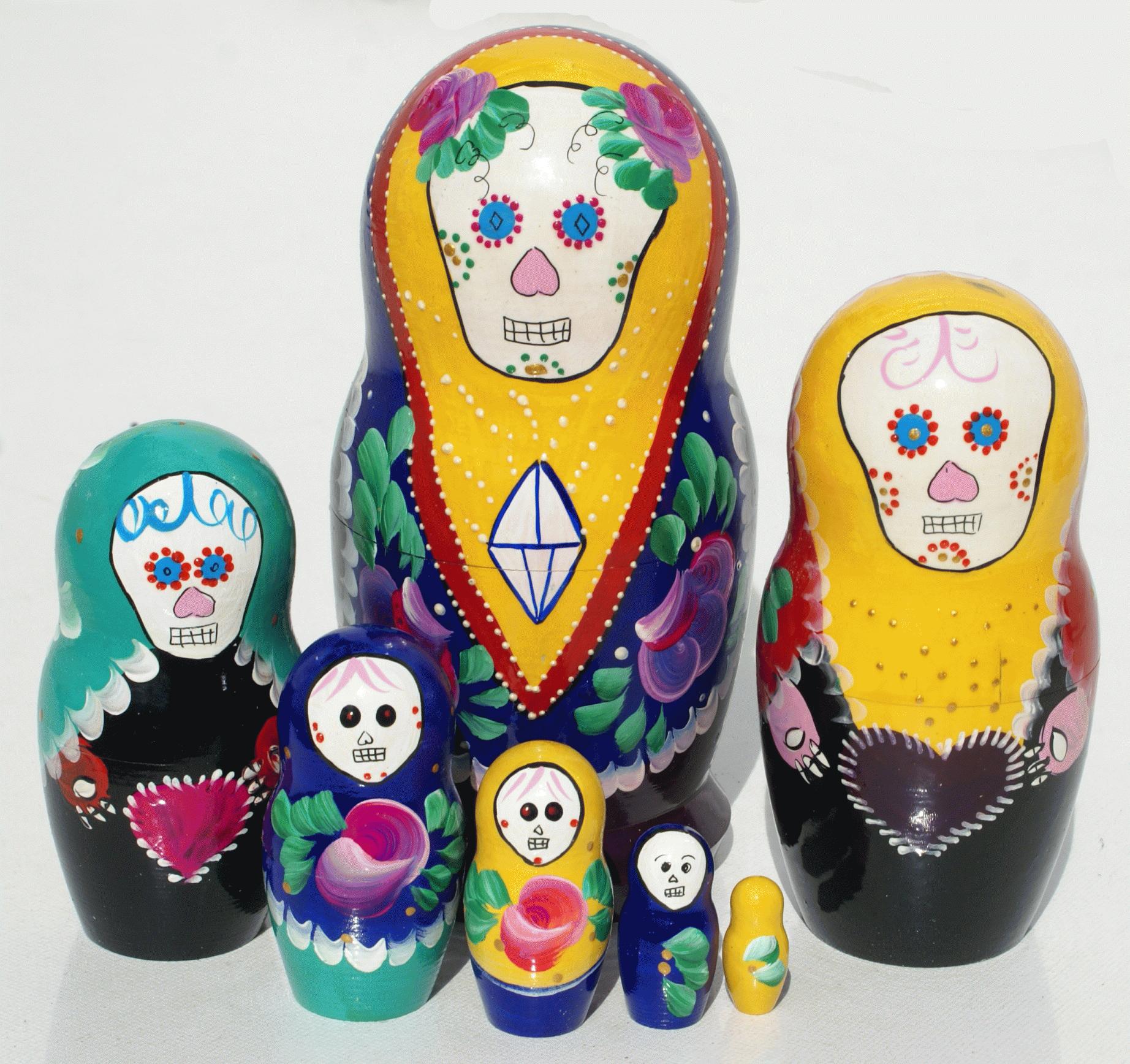Yellow Floral Skull Matryoshka
