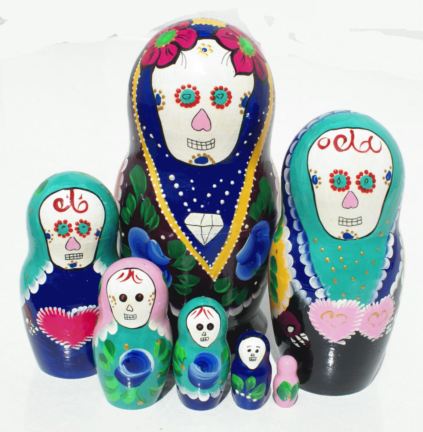 Blue & Green Skull Matryoshka Nesting Dolls