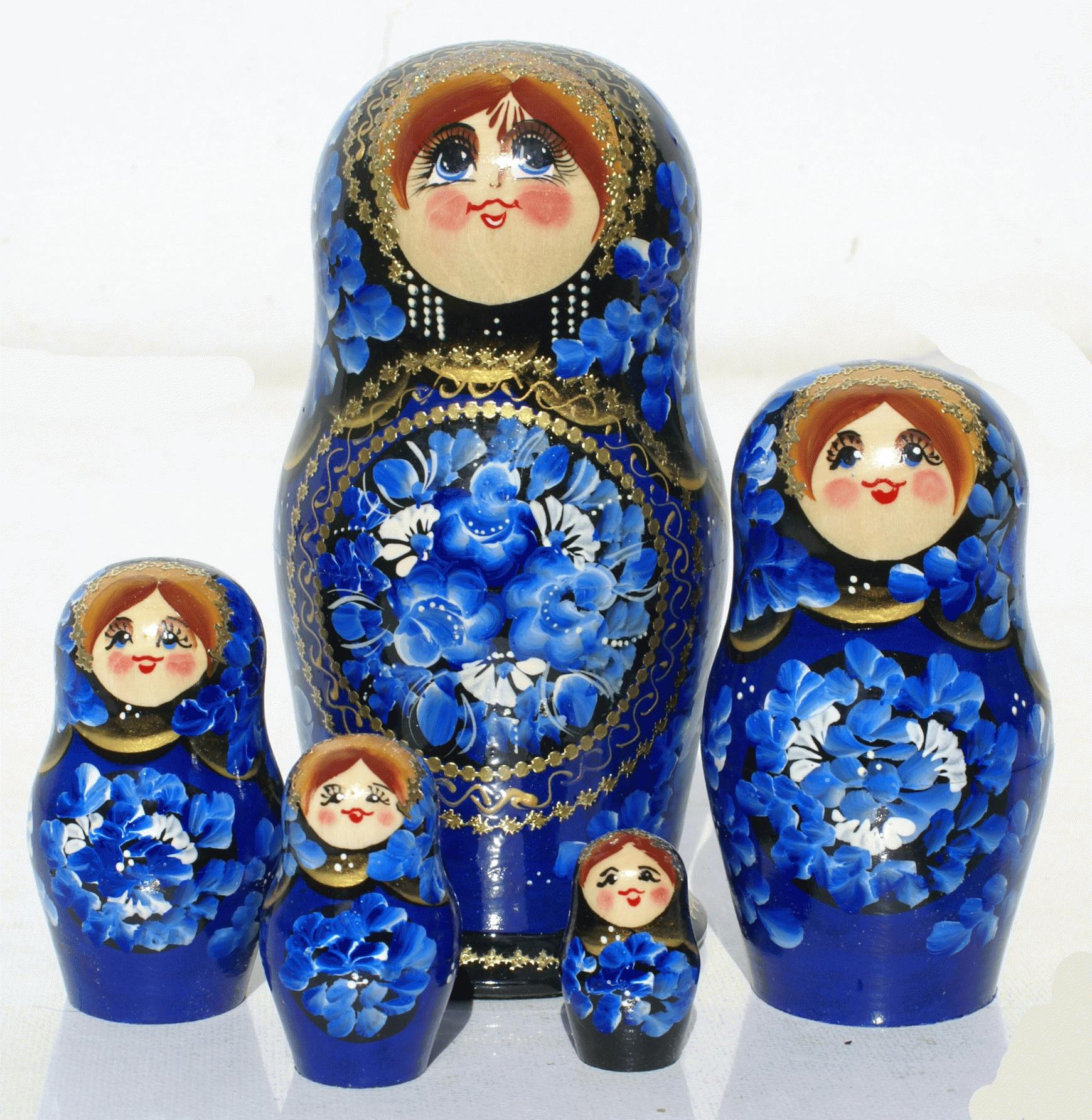 Blue Matryoshka with Gold Detailing