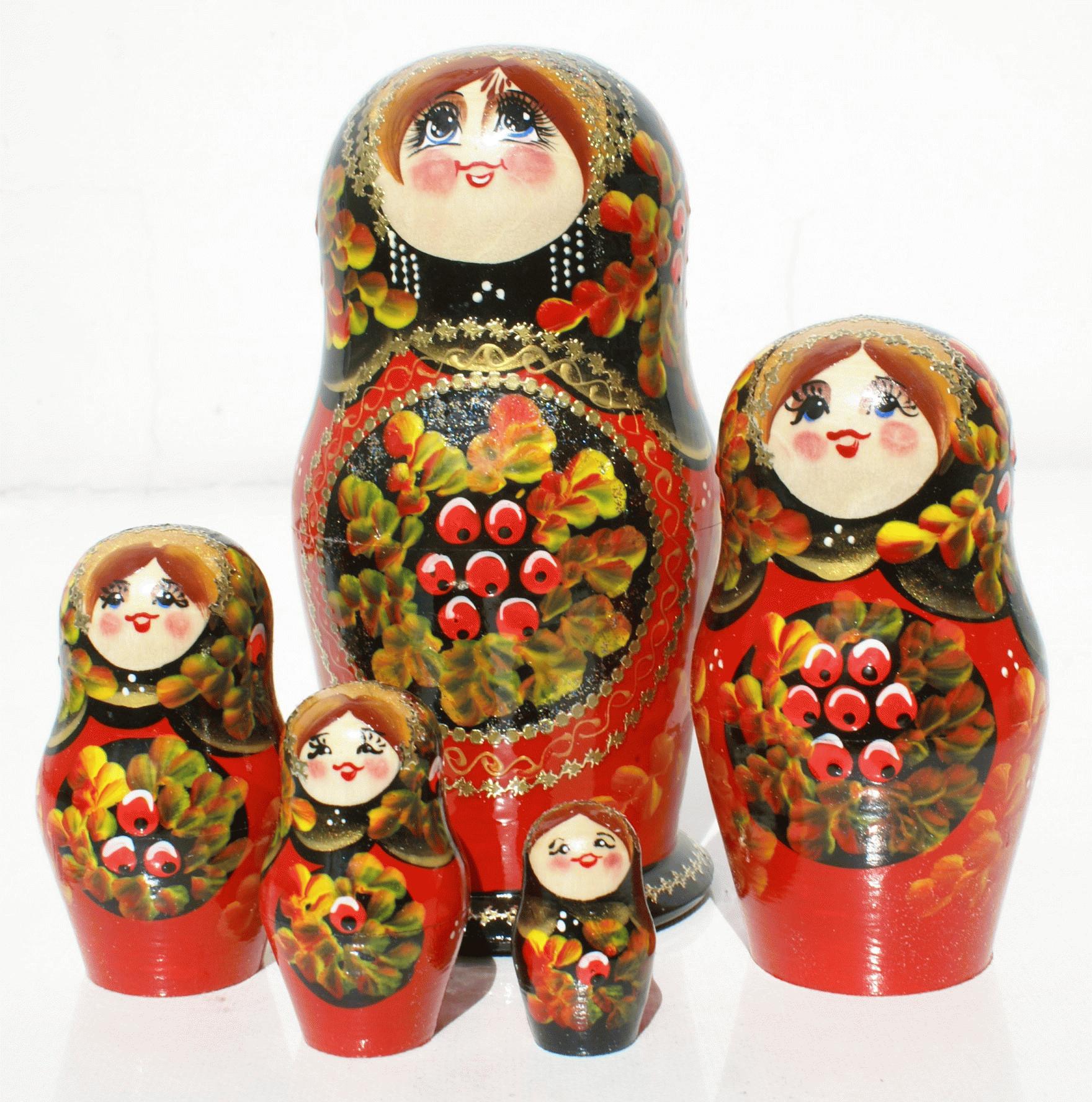 Red Matryoshka with Berry Wreath Motifs