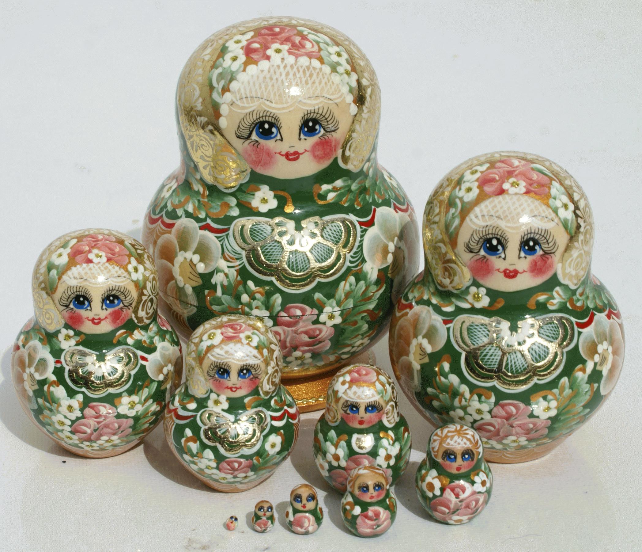 Green Floral Nesting Doll