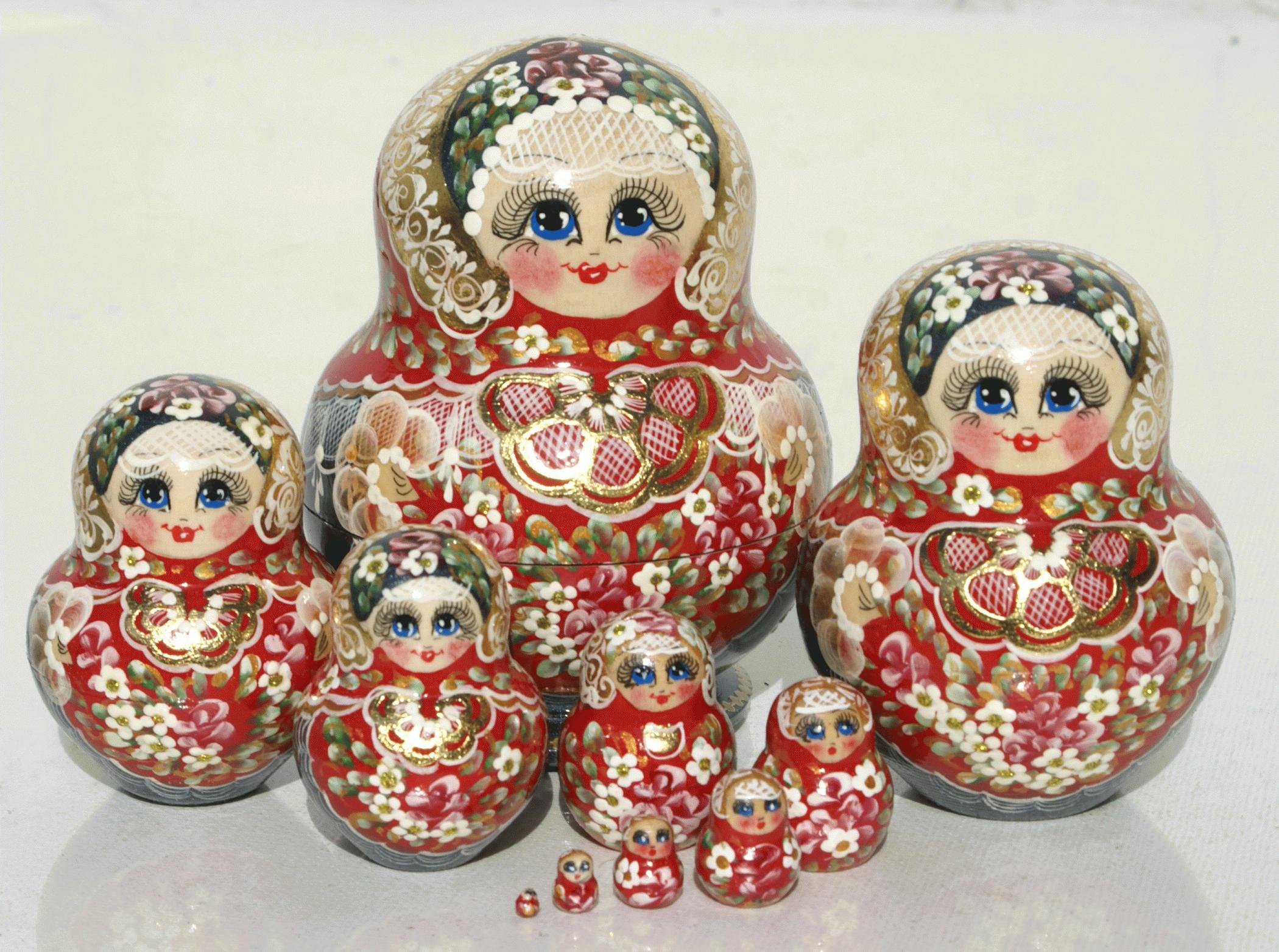 Red Matryoshka with White Blossoms