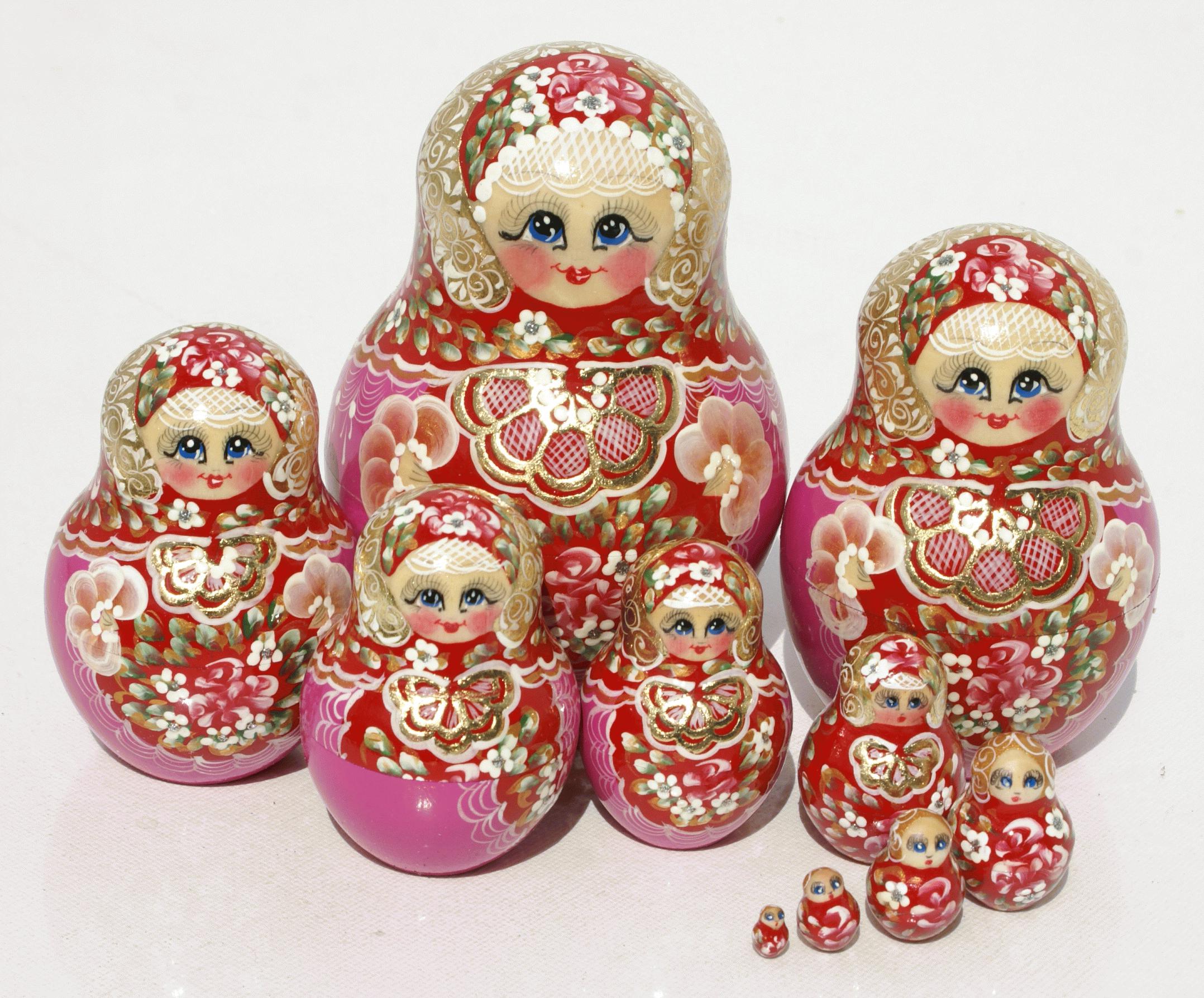 Red & Pink Floral Matryoshka Nesting Dolls