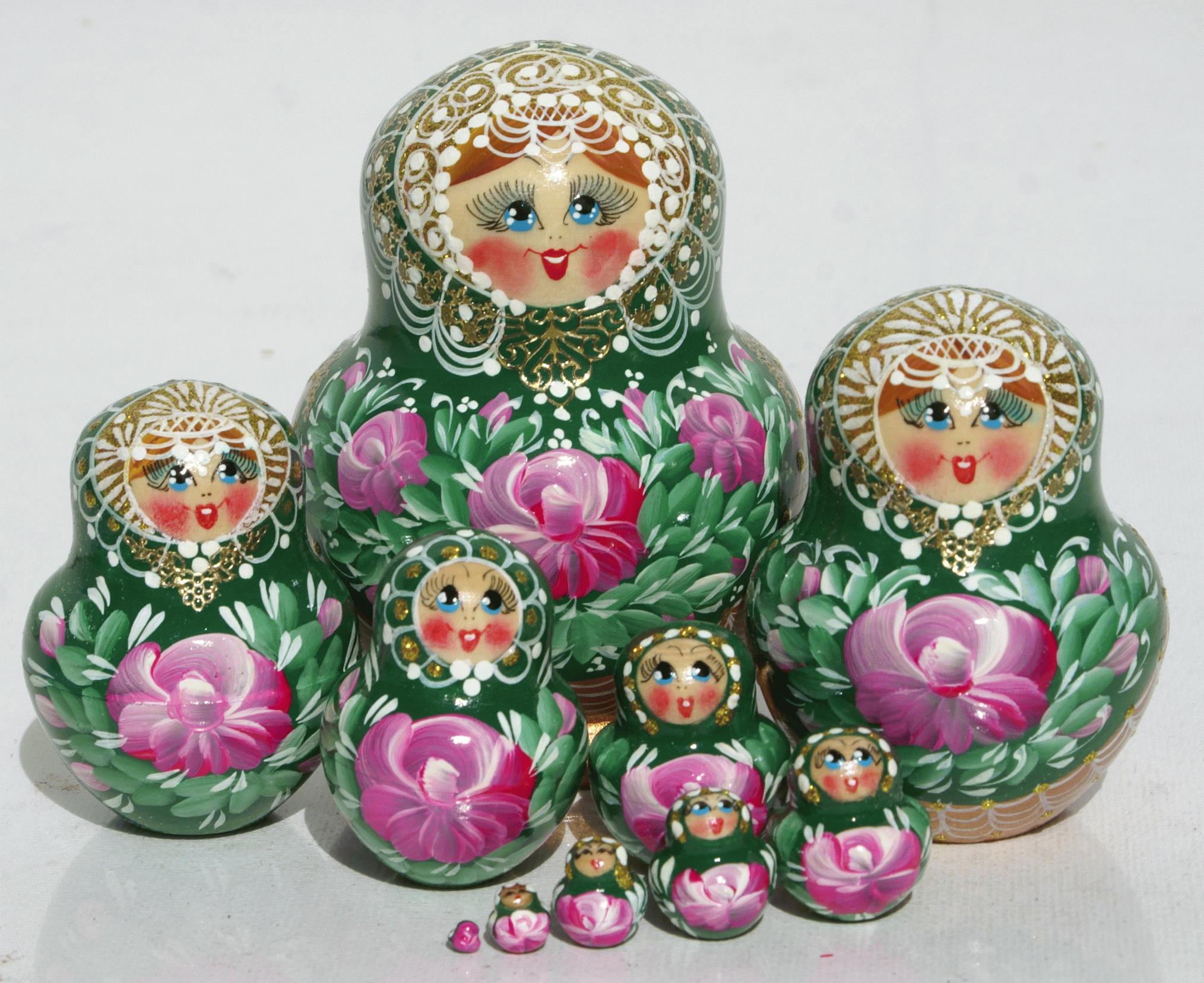 Green Floral Matryoshka Nesting Doll