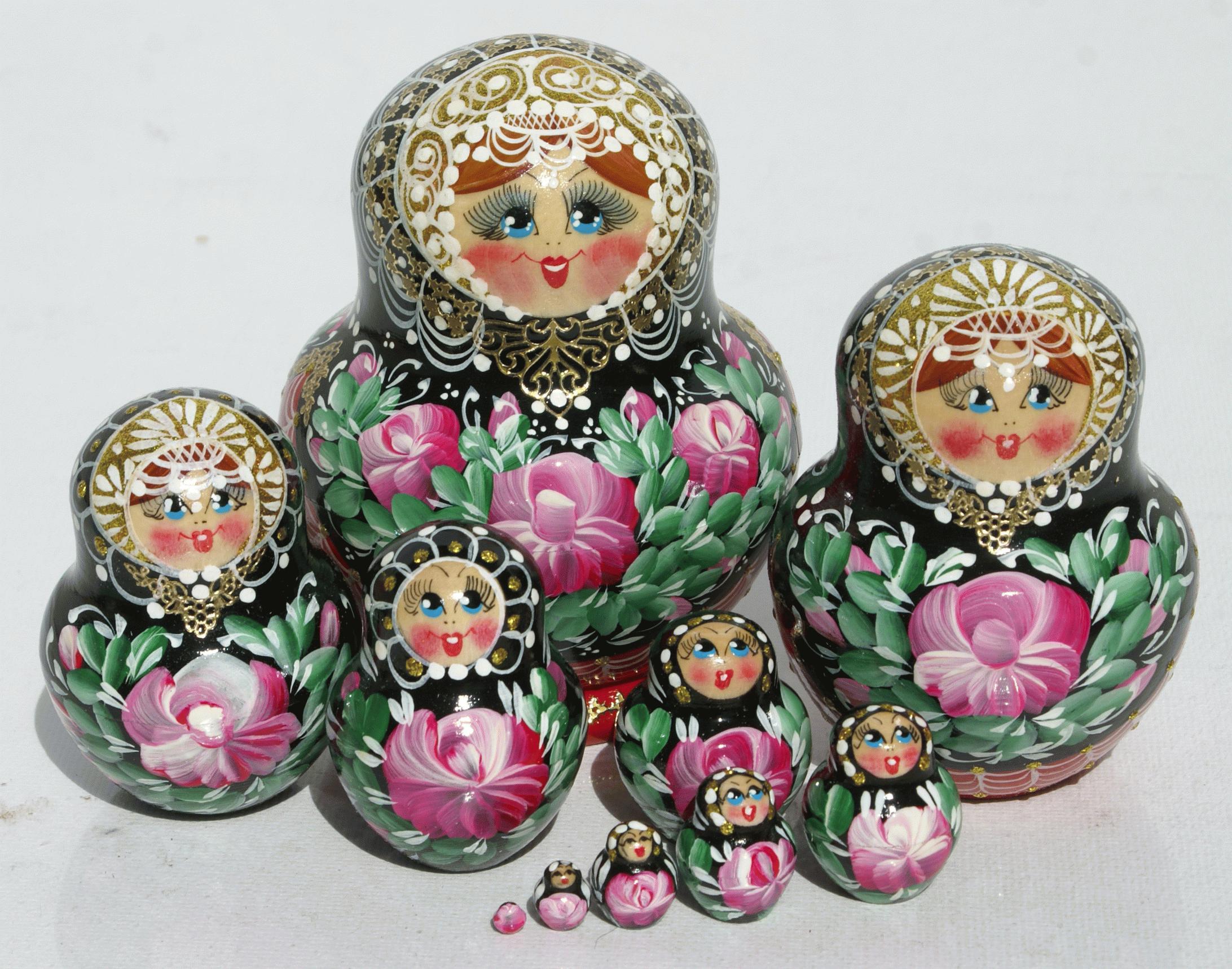 Nesting Dolls with Pink Roses