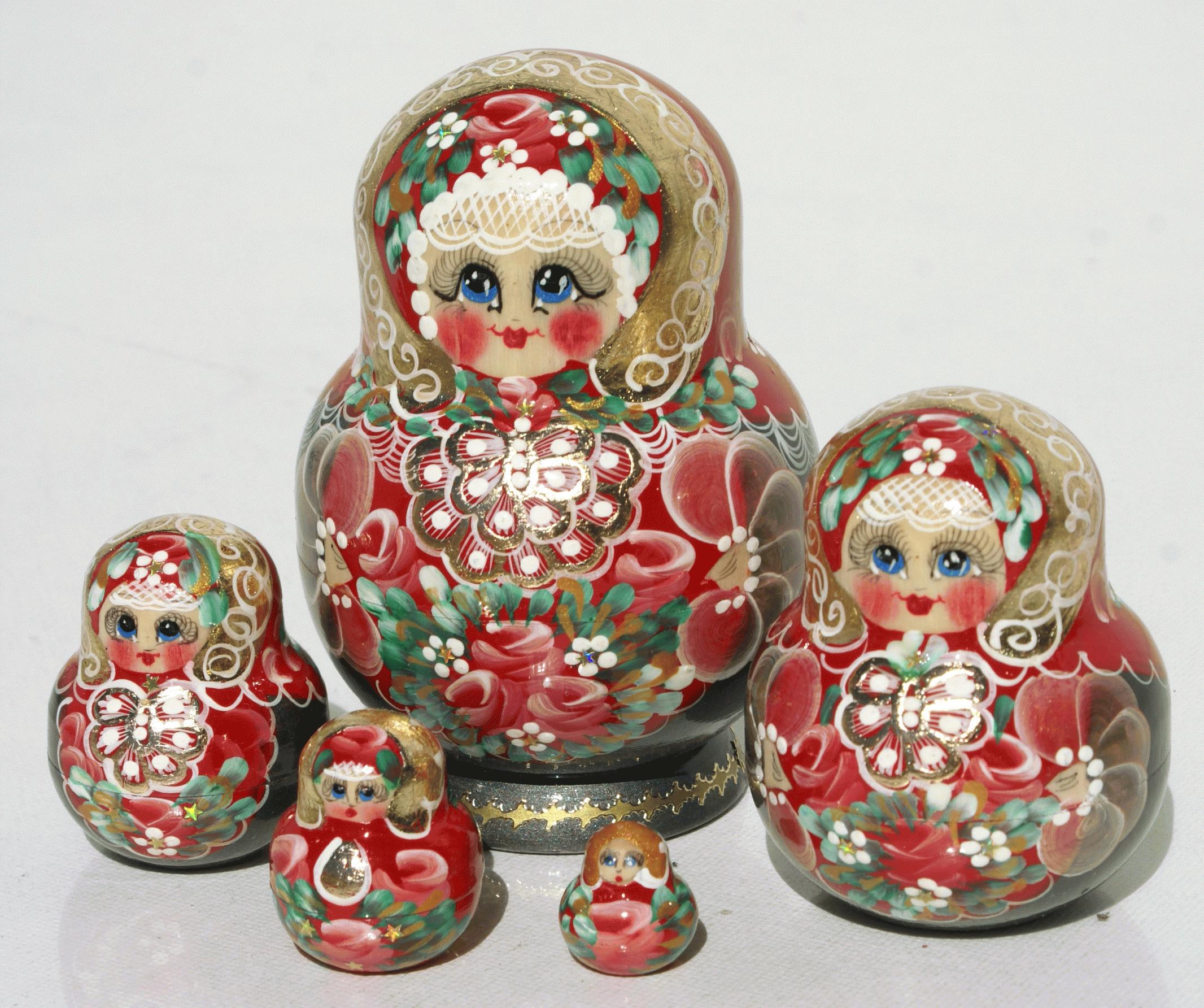 Red Flowers Matryoshka Nesting Dolls